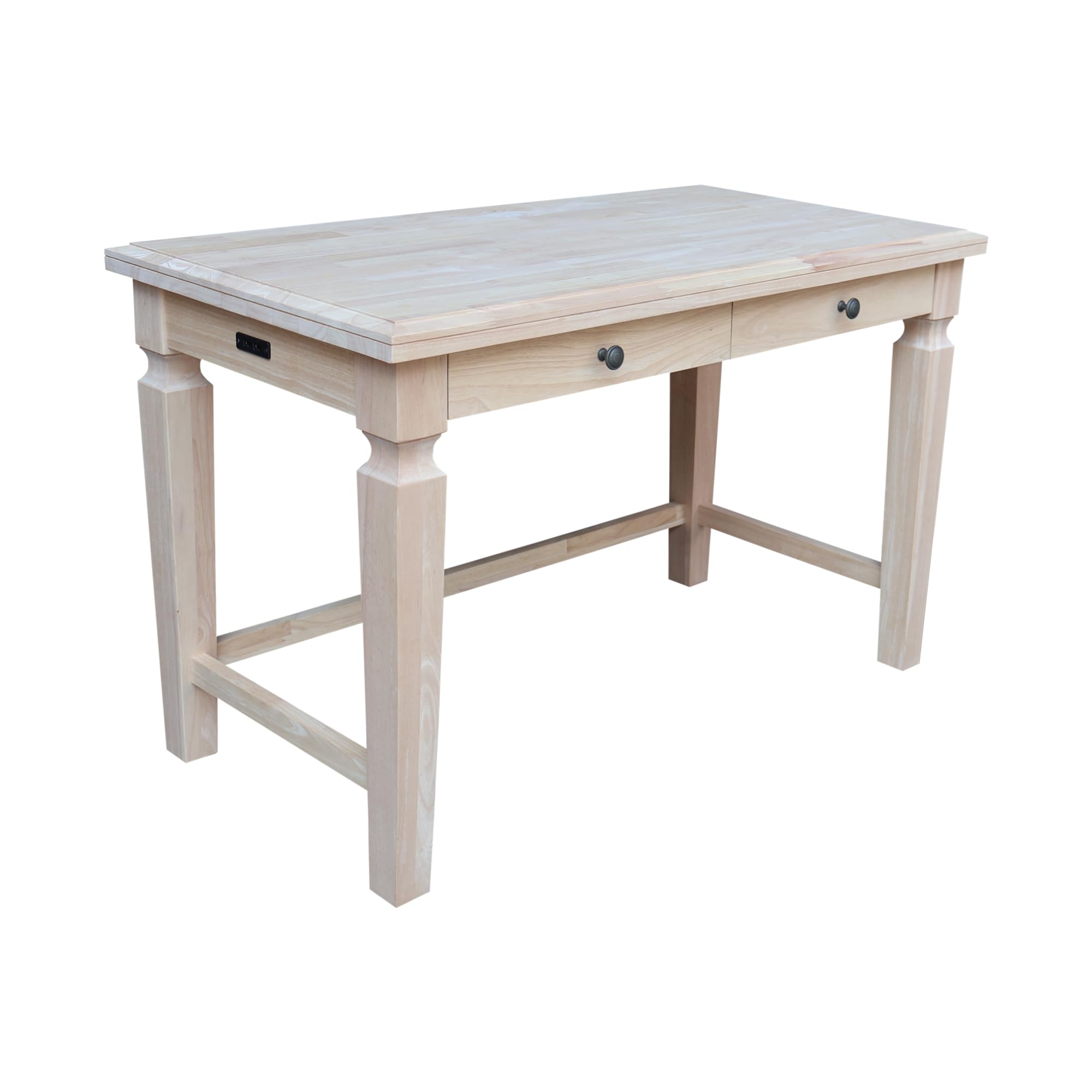 IC International Concepts Solid Wood Vista 2 Drawers Unfinished Writing Desk - Home Office Furniture for Study, Work & Crafting