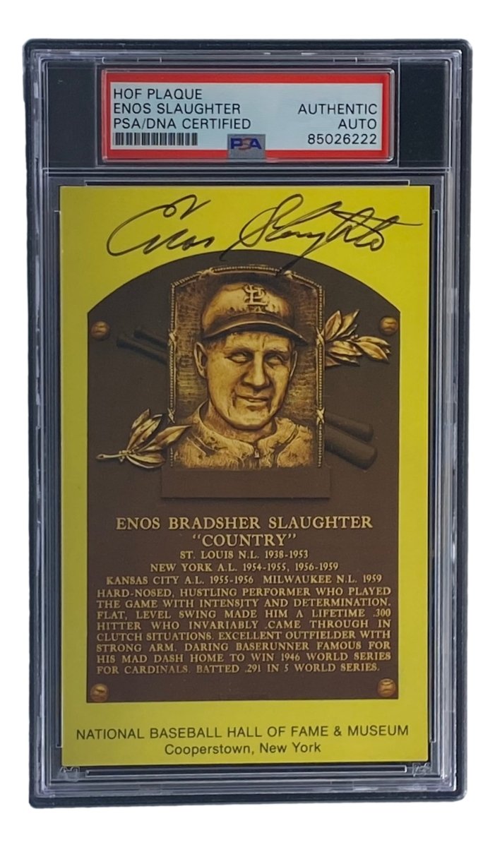 Authentic Enos Slaughter Signed 4x6 St. Louis Cardinals HOF Plaque Card with PSA/DNA Certification 85026222 - Perfect for Baseball Memorabilia Collections & Sports Fan Gifts