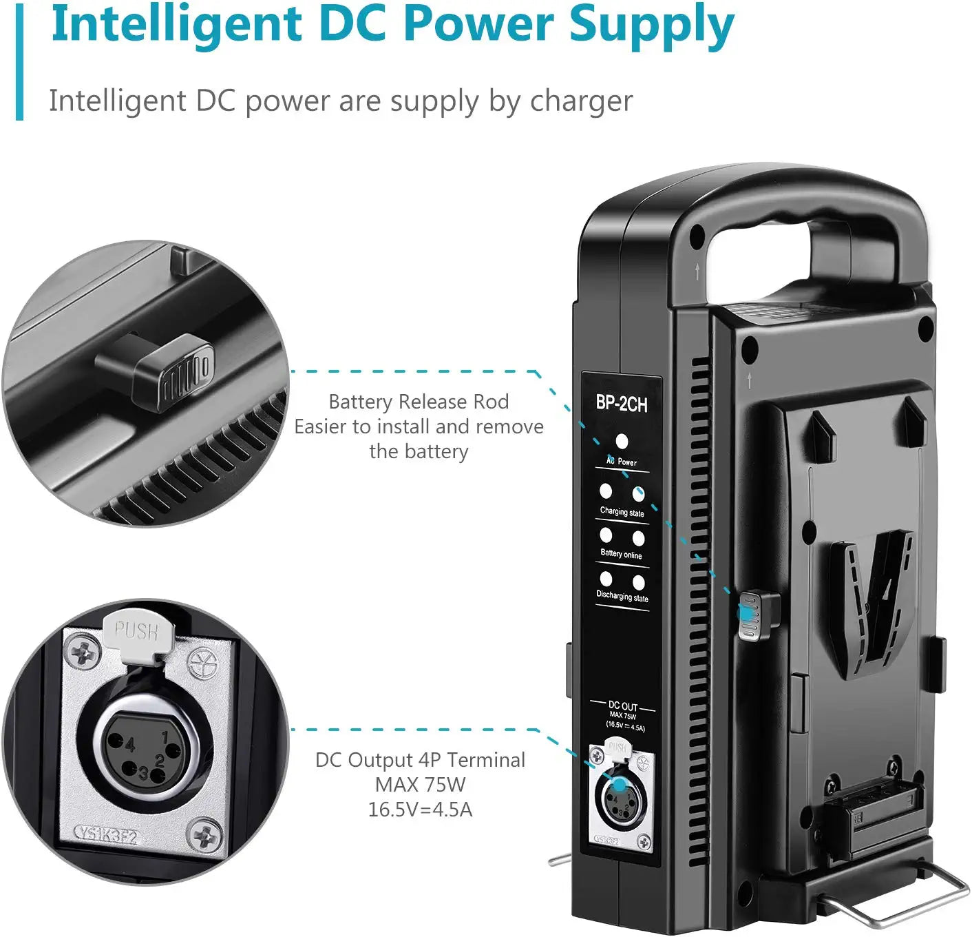 NEEWER NW BP 2CH Dual Channel V Mount/V Lock Battery Charger - Professional Camera Battery Charger for Sony, Canon, Nikon - Perfect for Film Production & Photography Studios