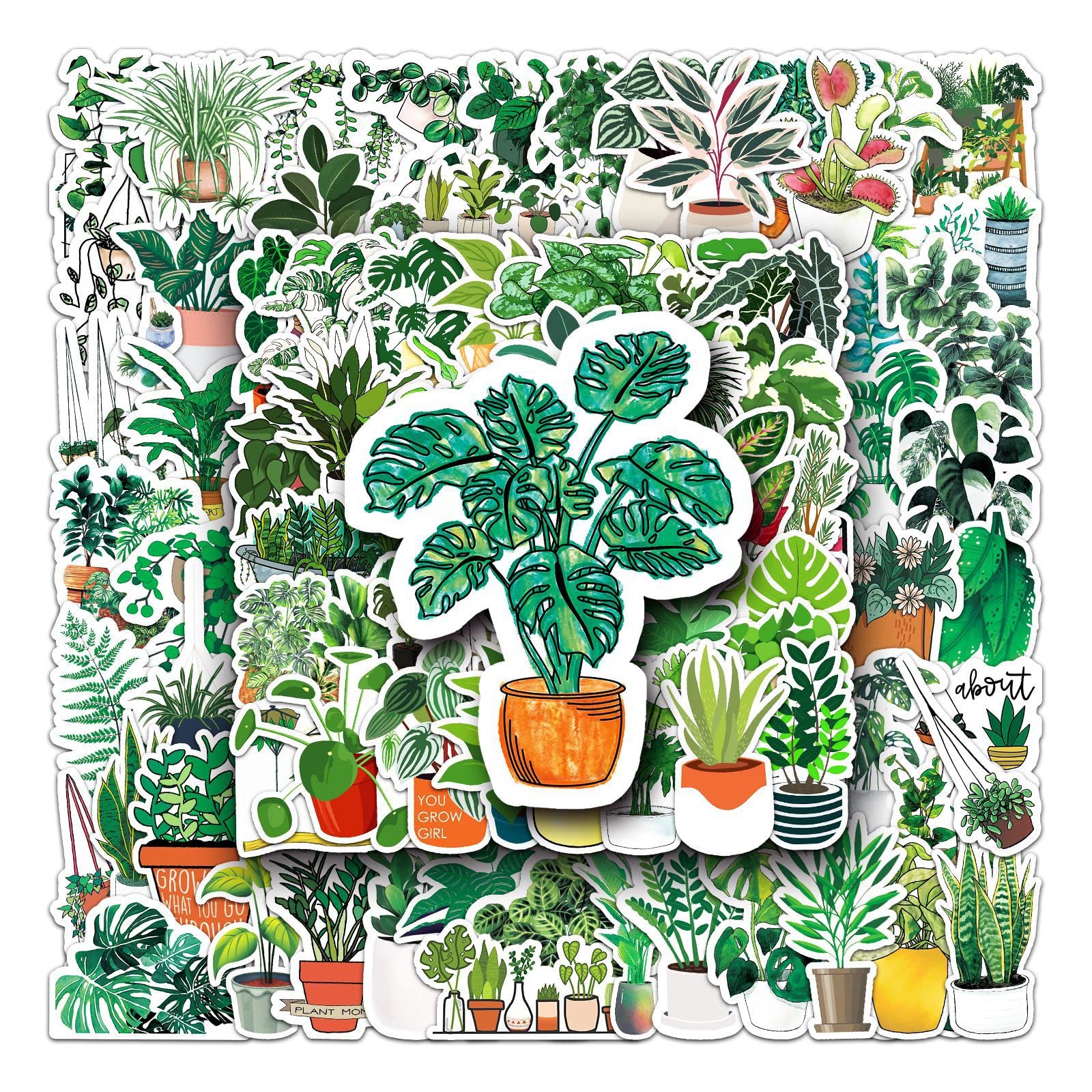 100Pcs Aesthetic Green Plant Vinyl Stickers - Waterproof Floral Laptop Stickers for Kids, Teens & Adults - Perfect for Water Bottles, Scrapbooks & Bumpers - Great Gift for Girls & Boys - Ideal for School, Office & Home Decor