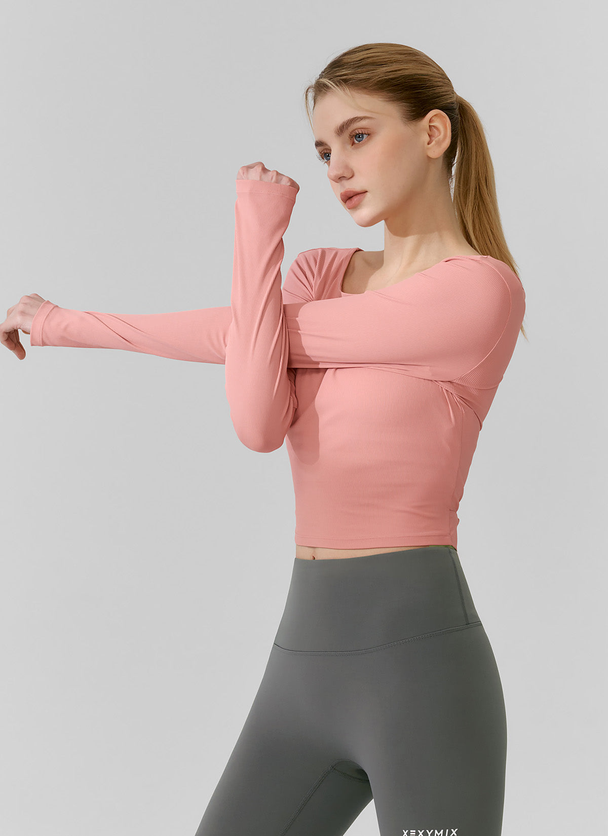 Ribbed Back Slit Fingerhole Long Sleeve Tops for Women - Stylish & Comfortable Fall Fashion Essential for Layering, Office Wear & Casual Outfits