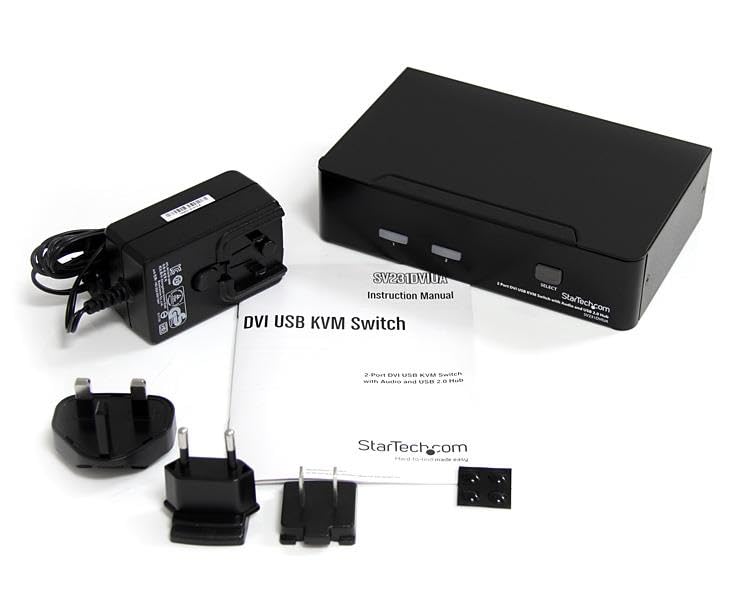 StarTech.com 2 Port USB DVI KVM Switch with Hot-Key Switching & Audio Support - 1920x1200 Resolution for Dual Monitor Setup - Ideal for Home Office, Gaming & IT Workstations (SV231DVIUA)
