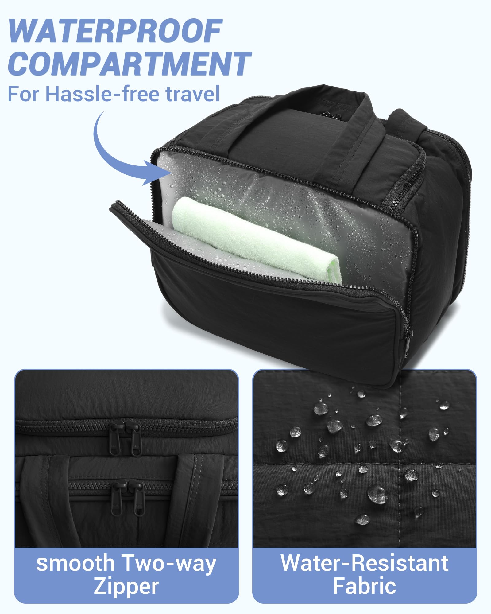 Quilted Travel Toiletry Bag for Women - Lightweight Cosmetic Makeup Organizer with Handle | Waterproof Puffy Wide-Open Design | Perfect for Travel, Gym, Vacation & Daily Essentials Storage (Black)
