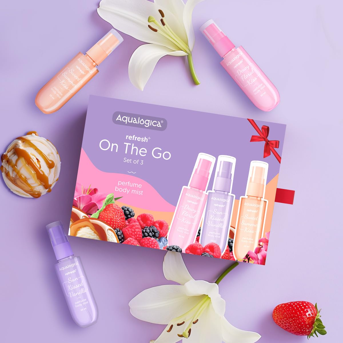 Refresh+ On the Go Set of 3 Perfume Body Mists for Women - 3x20ml Long Lasting Fragrance | Warm, Sweet & Floral Scent | Hair & Body Mist | Perfect for Travel, Gym & Everyday Use