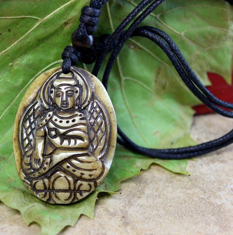 Hand Carved Yak Bone Buddha Necklace - Tibetan Buddhist Prayer Beads for Meditation & Spiritual Protection - Perfect for Yoga, Mindfulness & Gift Giving