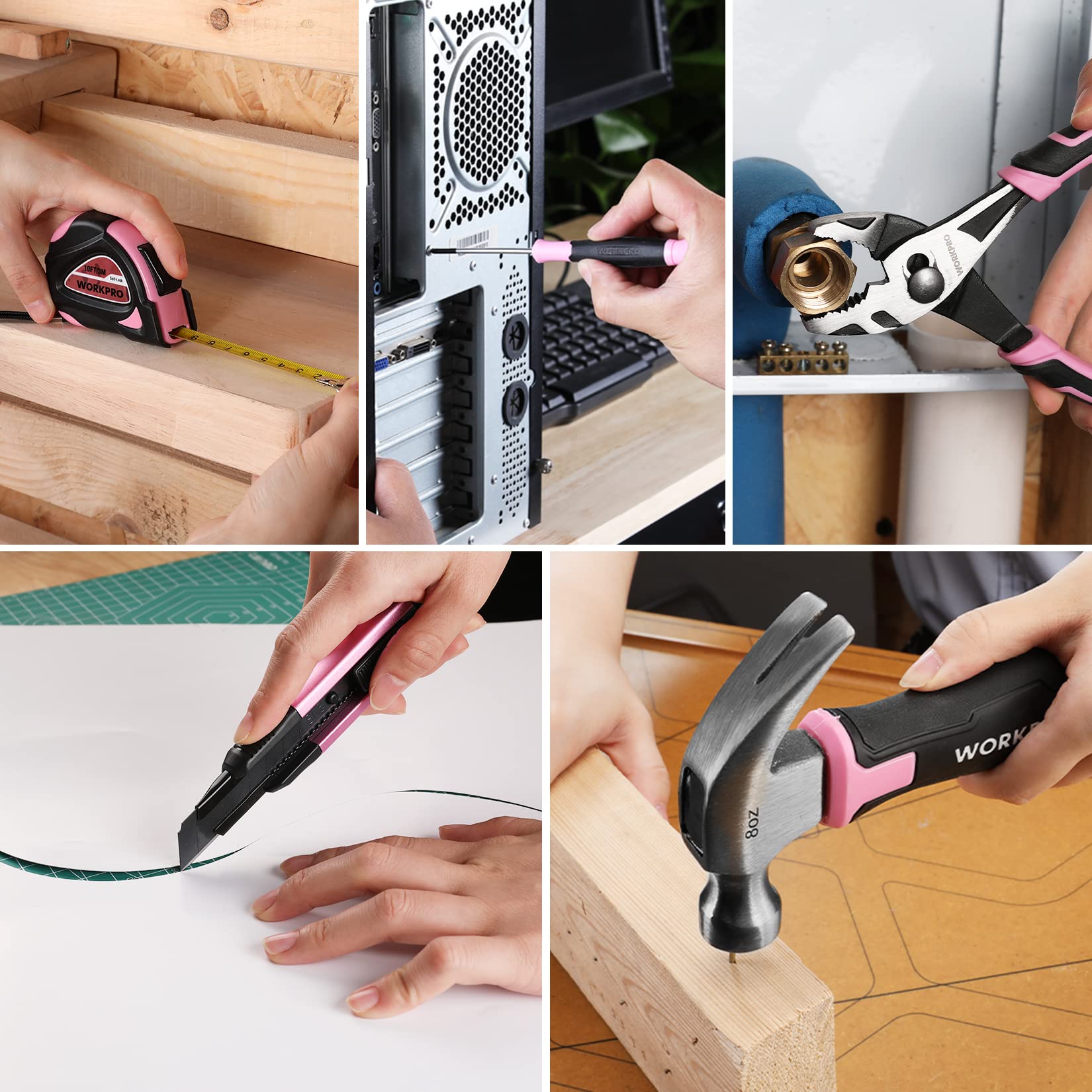 WORKPRO 18-Piece Pink Cordless Electric Screwdriver Tool Set with Rotatable 3.7V Driver & Portable Toolbox - Home Repair Kit for Women, DIY Projects, Dorm Rooms, Apartments - Perfect for Furniture Assembly, Hanging Pictures, and Small Household Repairs