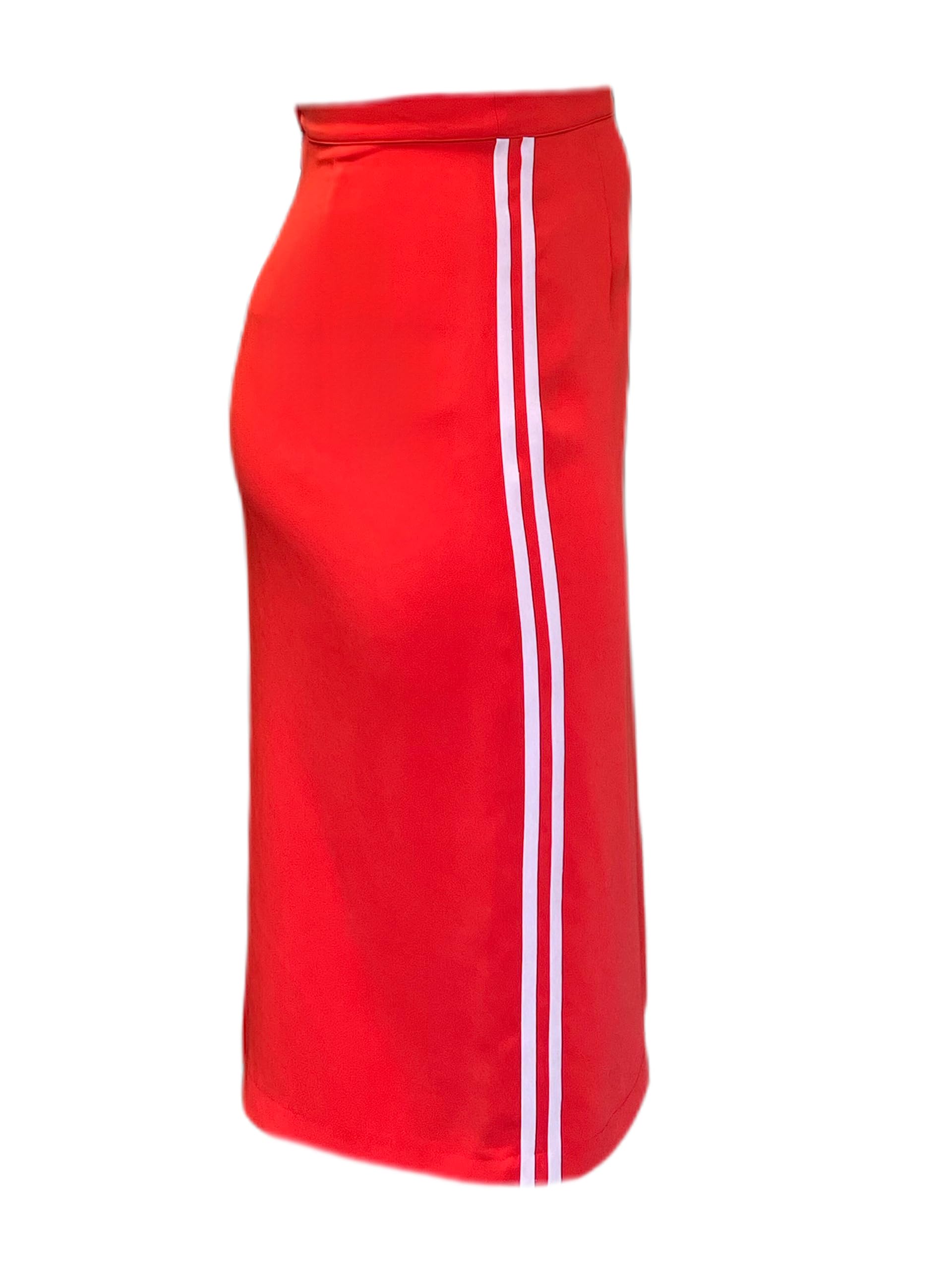 Marina Rinaldi Women's Casetta Side Stripe Skirt - Red Orange | A-Line Midi Skirt with Contrast Stripes | Perfect for Office, Cocktail Parties & Summer Outfits