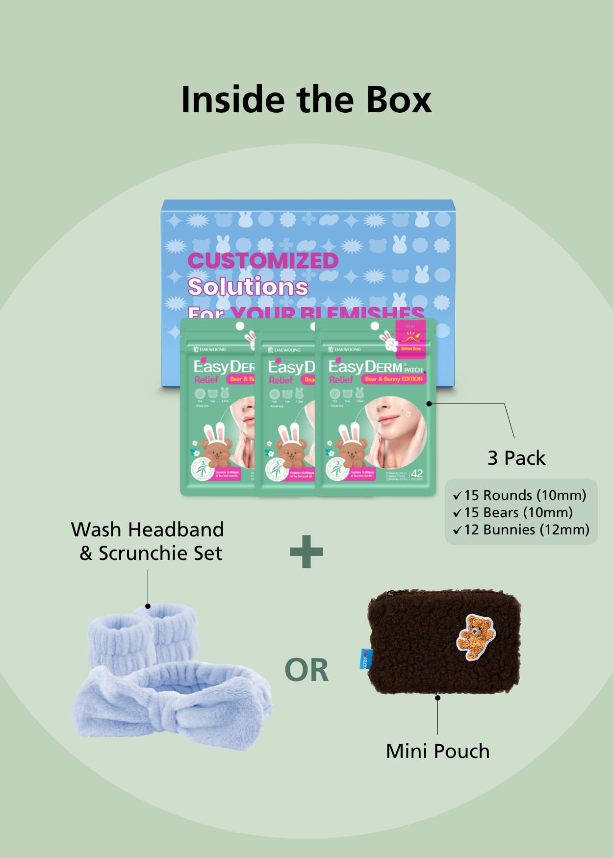 EasyDerm Quick Calming Patches (20 Count) & Soothing Relief Patches (126 Count) Set with Free Hair Bands - Perfect for Acne Treatment, Skin Irritation Relief & On-The-Go Skincare