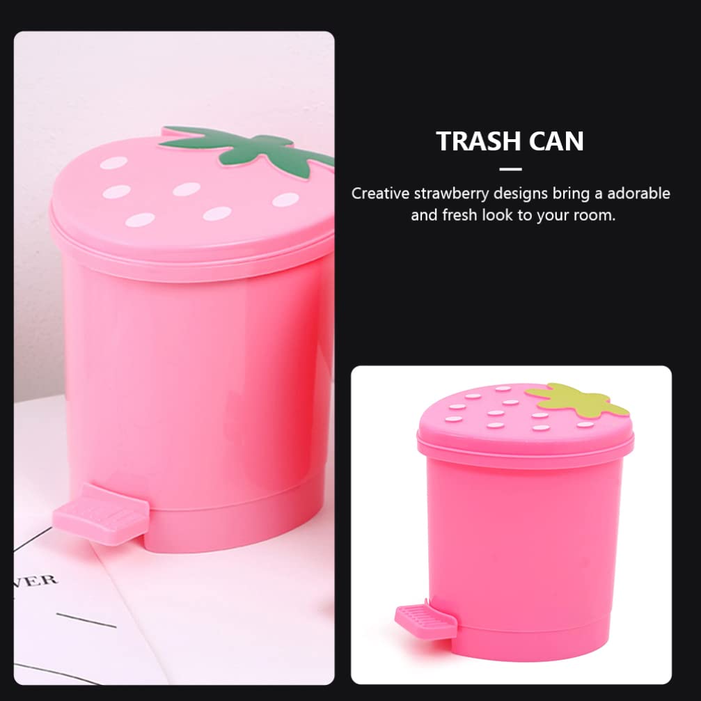 HEMOTON Mini Desktop Trash Can with Lid - Cute Strawberry Design Small Waste Basket for Office, Kitchen, Car & Home | Compact Plastic Garbage Bin for Desk, Bedroom & Workspace