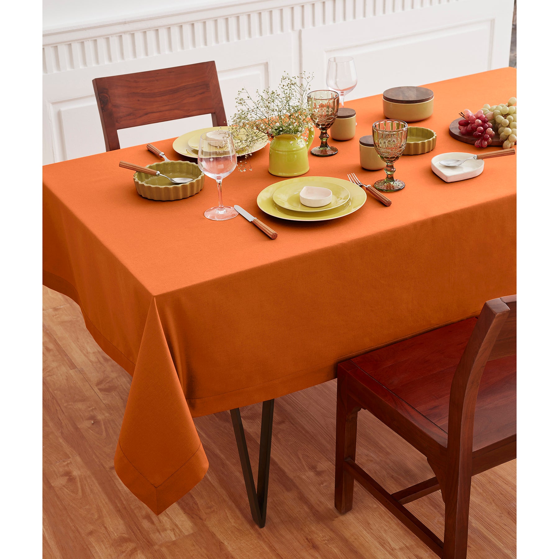 Premium Dru Cotton Linen Tablecloth - 60x90 Inch Natural Woven Table Cover for Dining, Kitchen & Outdoor Picnics - Washable & Wrinkle-Resistant