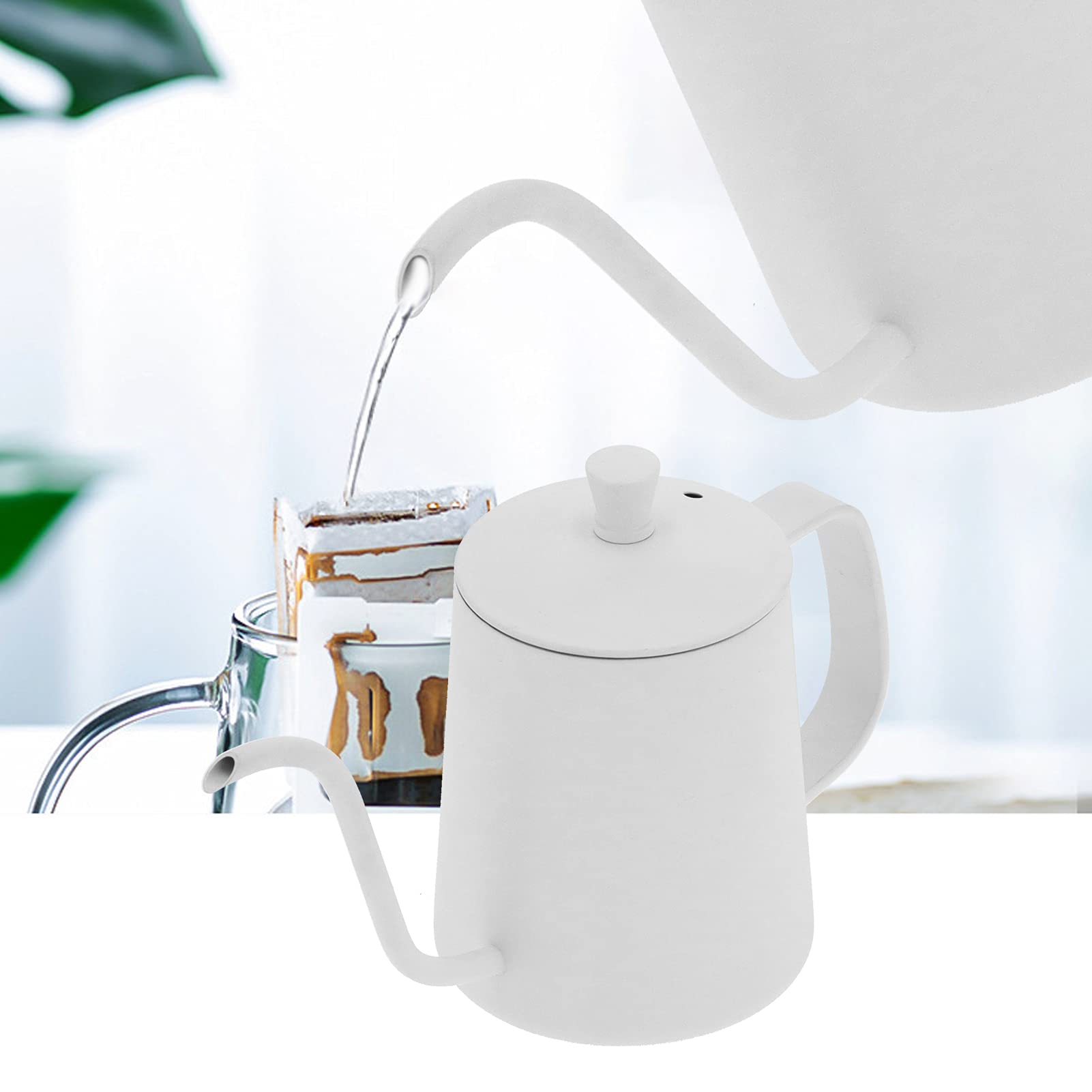 Premium Gooseneck Kettle - Stainless Steel Pour Over Coffee Tea Kettle with Ergonomic Handle for Precise Pouring - Perfect for Home, Office & Barista Use (White) - Ideal for Pour Over Coffee, Tea Brewing & Kitchen Decor