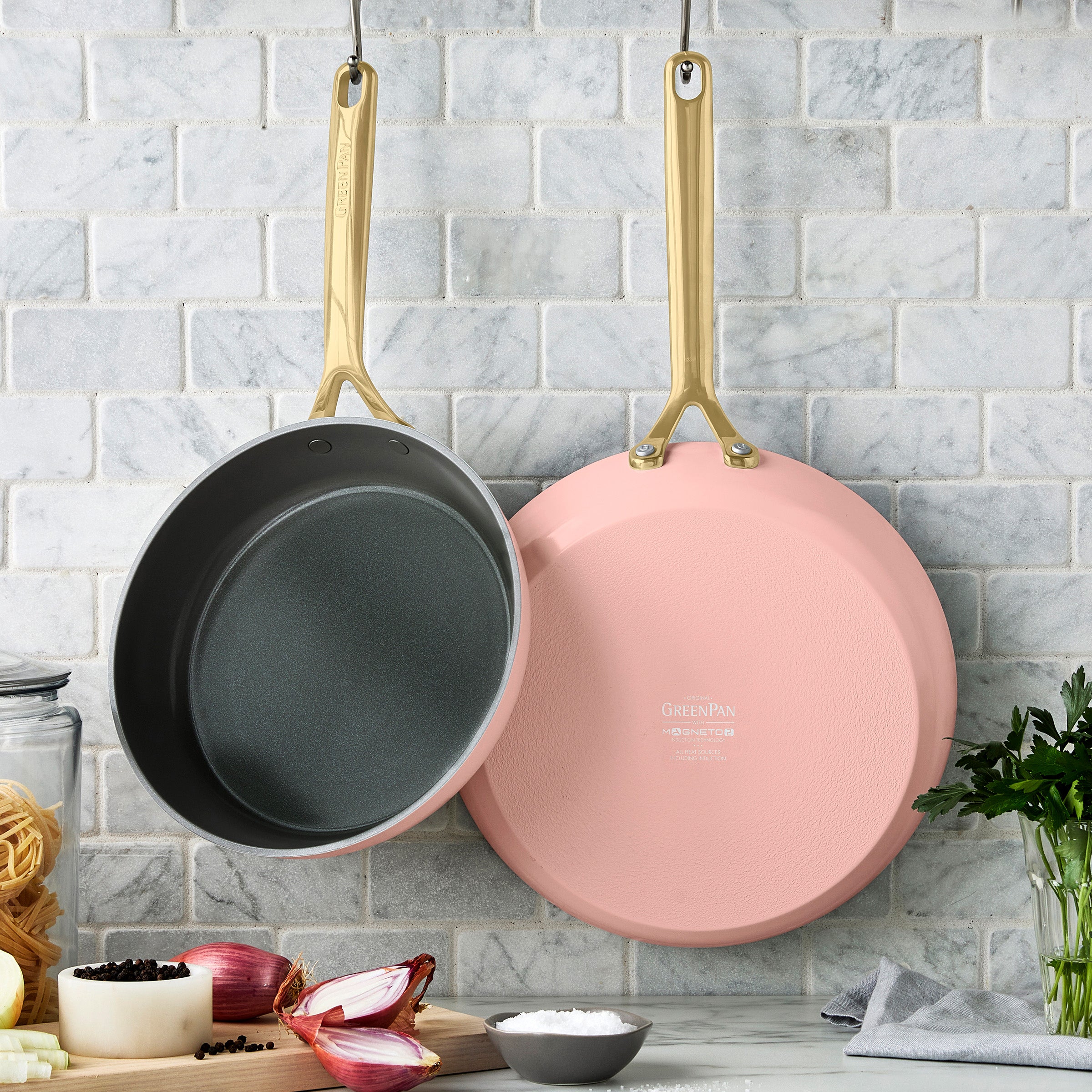 GP5 Colors Ceramic Nonstick 9.5 & 11 Inch Fry Pan Set with Champagne Handles | Dusty Rose Cookware for Healthy Cooking | Perfect for Sauteing, Frying & Everyday Meals