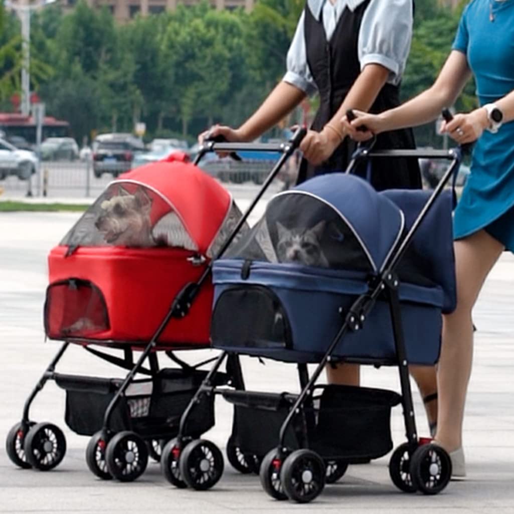Foldable Pet Stroller for Dogs & Cats - Lightweight 4-Wheel Travel Carrier with Removable Liner & Storage Basket | Perfect for Outdoor Walks, Vet Visits, and Shopping Trips