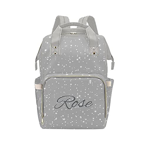 **Personalized Diaper Backpack for Moms - Custom Name White Star Gray Nursing Baby Bag, Travel Daypack for Women, Perfect Baby Shower Gift for New Moms**    *(Ideal for daycare, hospital visits, shopping trips & family outings)*