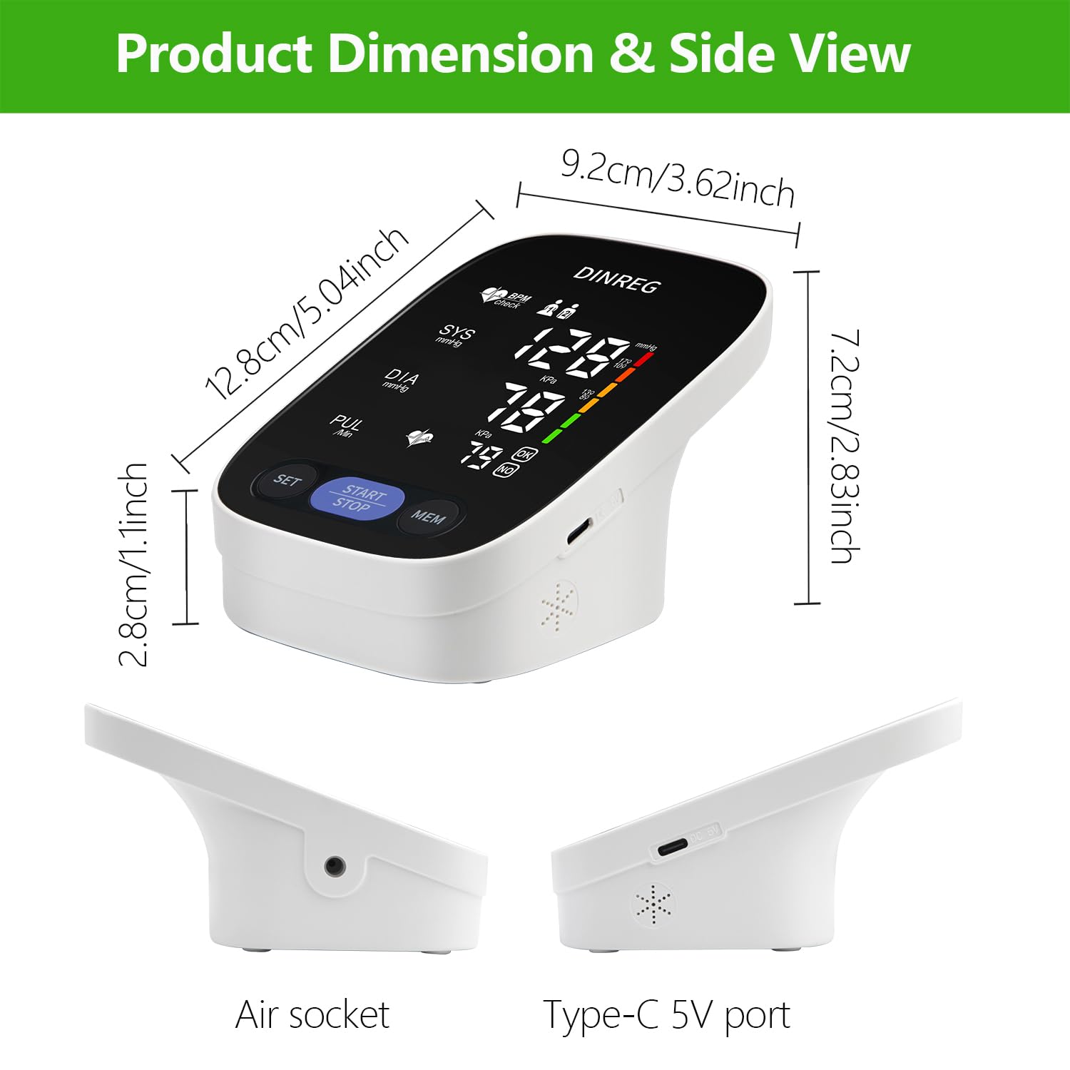 Accurate Upper Arm Blood Pressure Monitor for Home Use - Digital BP Machine with 180 Reading Memory, Adjustable Cuff (8.7