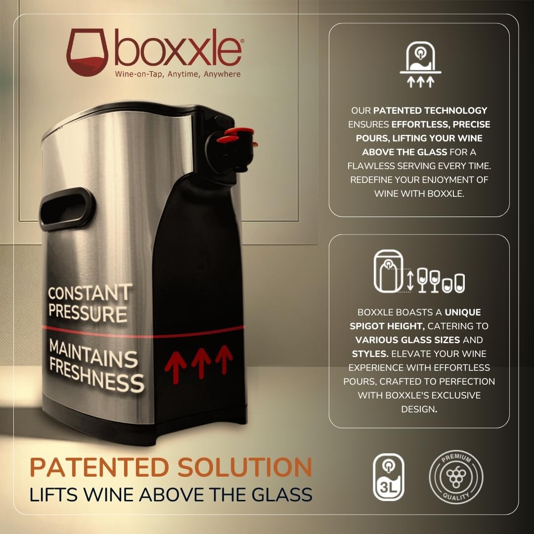 Premium 3L Stainless Steel Box Wine Dispenser - Elegant & Efficient Wine Preservation System - Keeps Wine Fresh Up to 6 Weeks - Perfect for Home Bars, Parties, Outdoor Picnics & Office Use