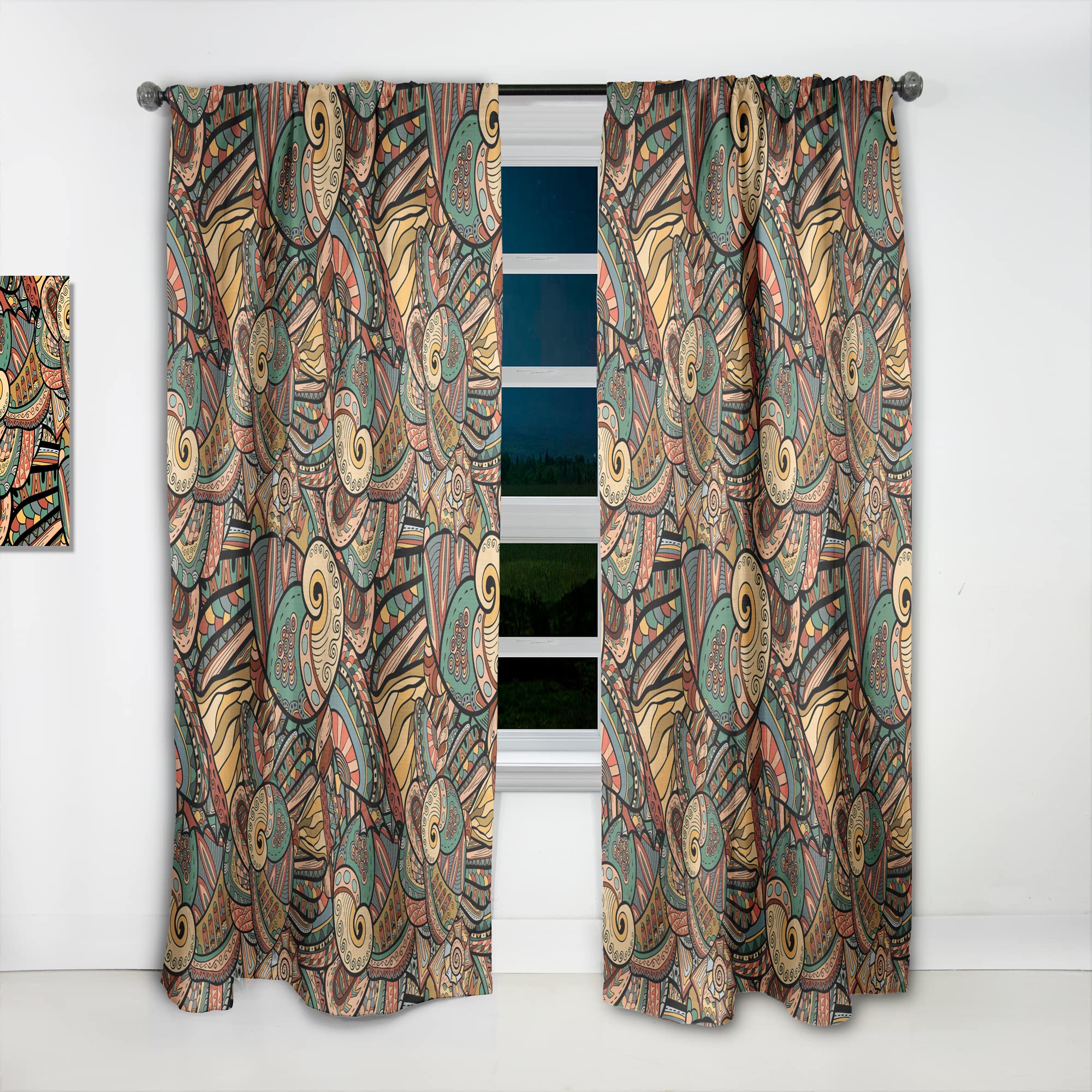 Abstract Ocean Life Pattern Thermal Insulated Curtains - Single Panel 52x108 Inches - Blackout Drapes for Bedroom & Living Room - Perfect for Coastal Decor & Sun Protection