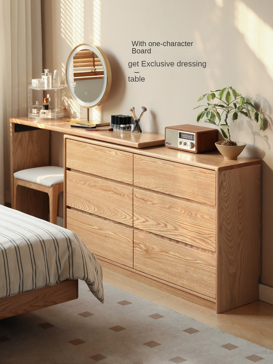 Solid Oak Wood Ultra Narrow Dressing Table - Compact Vanity Desk for Small Spaces, Bedroom, Apartment & Dorm Room