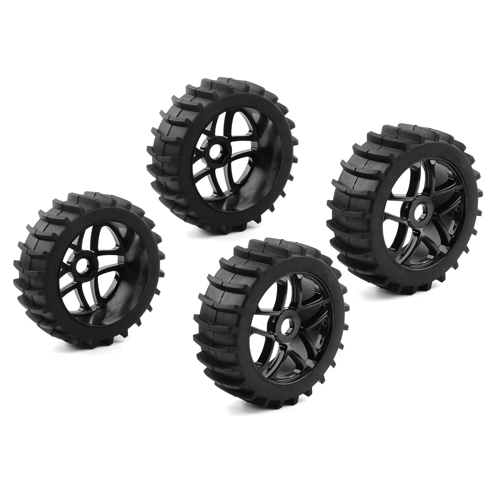 1/8 Scale RC Off-Road Buggy Tires & Wheels Set - 4pcs 17mm Hex Tires with Hex Adapters, Nuts & Wrench for Sand, Snow, Rally & Short Course Terrain - Durable Black RC Car Tires for Hobbyists & Racers (Perfect for Bashing, Crawling & Competitive Racing)
