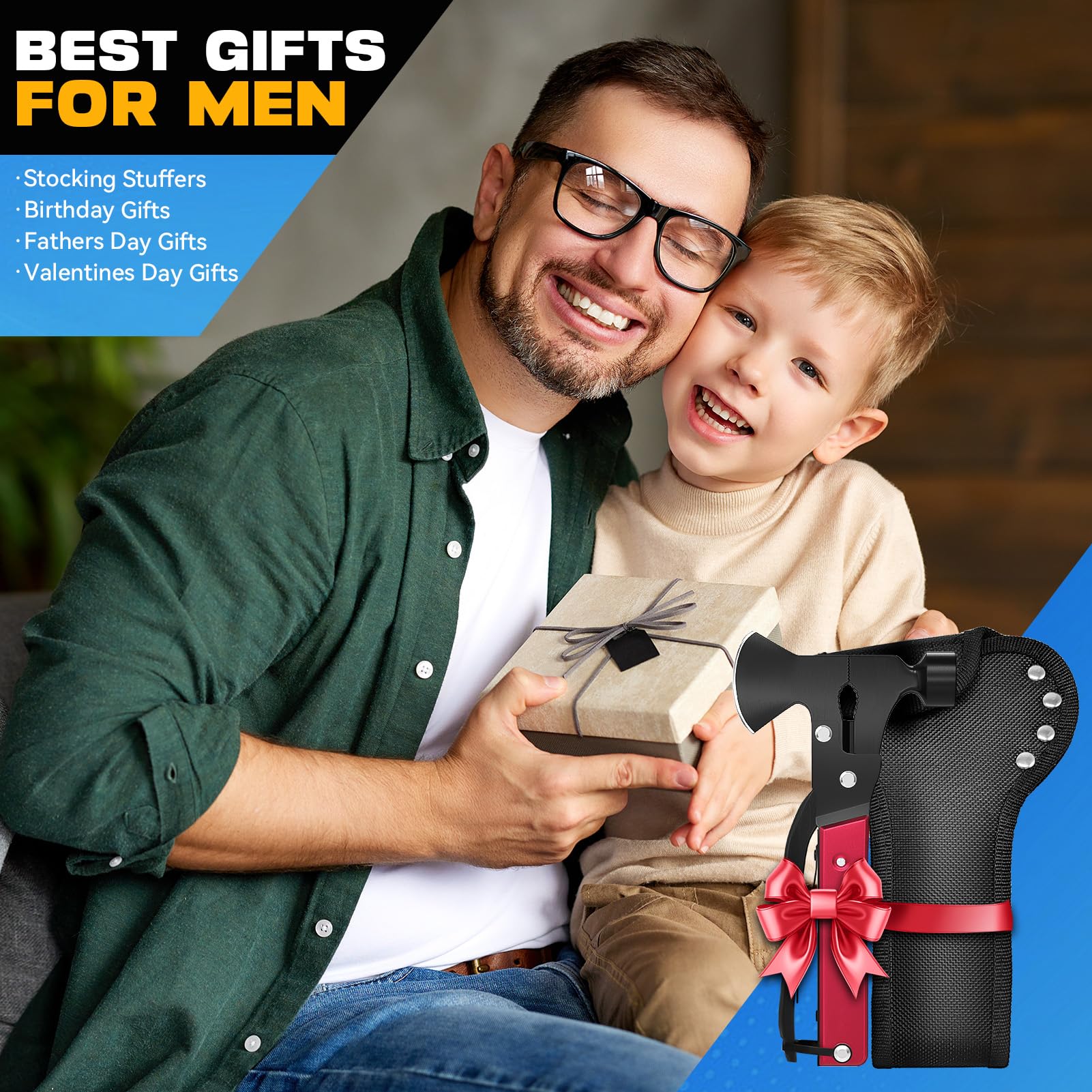15-in-1 Multitool Axe for Camping, Hunting & Hiking - Perfect Gift for Men, Husband, Boyfriend or Dad - Birthday Gadget Ideas - Great for Outdoor Adventures, Survival Gear & DIY Projects
