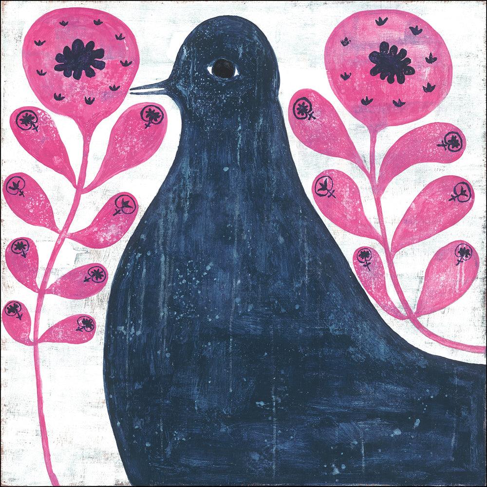 Black Bird in Flowers Gallery Wrap Canvas Art Print - Handmade Floral Bird Wall Decor for Living Room, Bedroom & Office