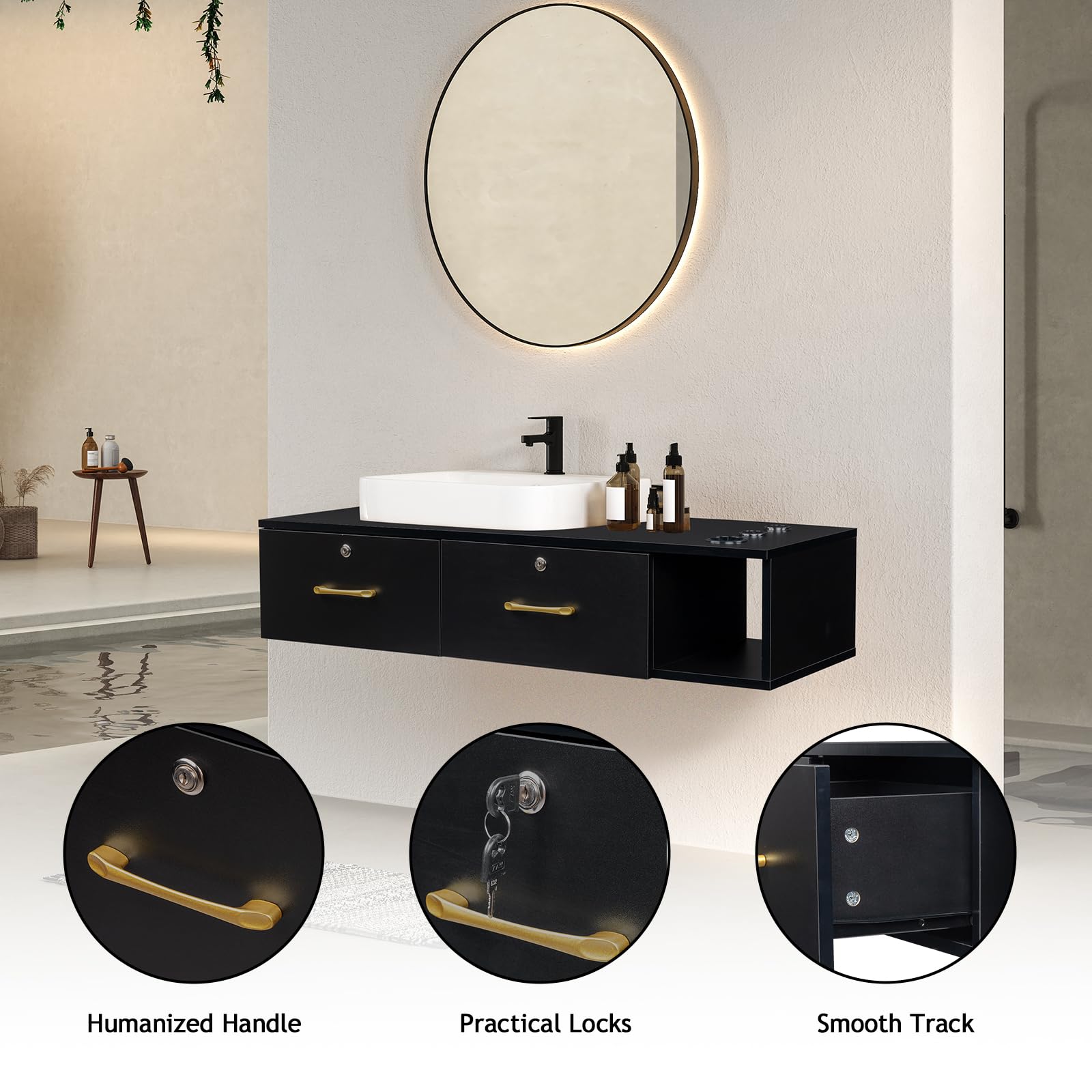 Wall Mount Salon Station with Drawers - Styling Cabinet & Open Storage for Beauty Salon & Spa - Professional Hair Stylist & Barber Equipment - Perfect for Salon Organization & Client Services