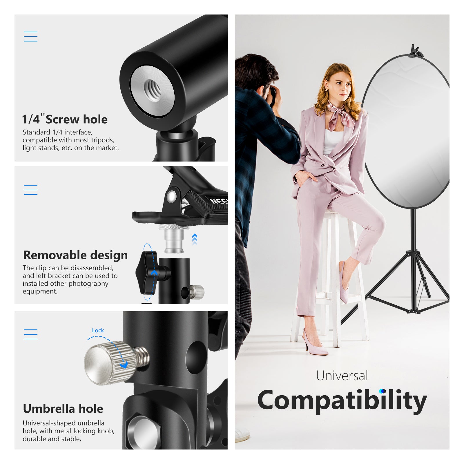 NEEWER Heavy Duty Metal Clamp Holder for Photography Reflectors - Secure Mounting for Studio Lights, Backdrops & Equipment - Perfect for Professional Photographers & Videographers