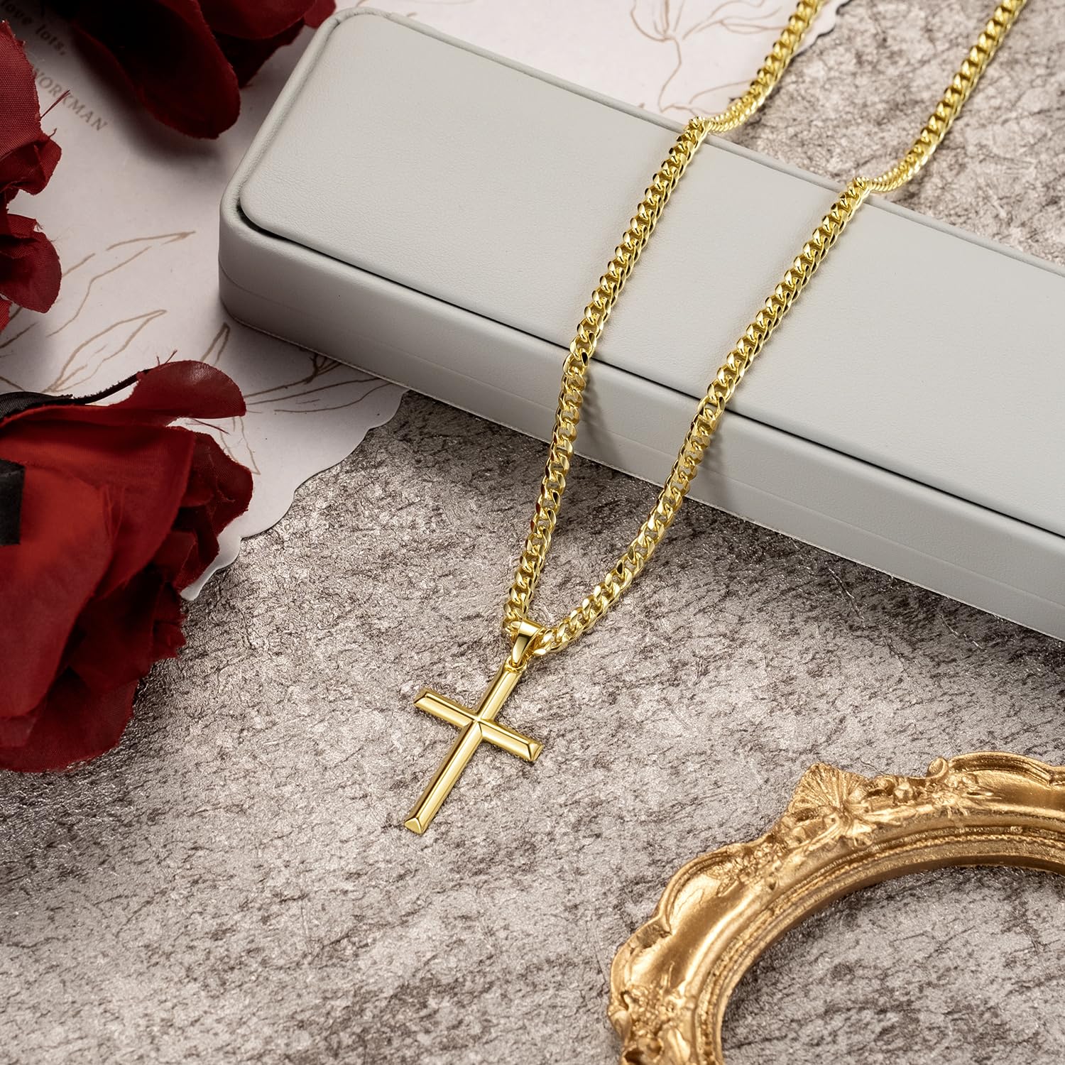 14K Gold Cross Necklace for Men & Women - Durable Pendant Necklace with 20/22/24 Inch Chain - Perfect for Daily Wear, Gifts & Religious Occasions