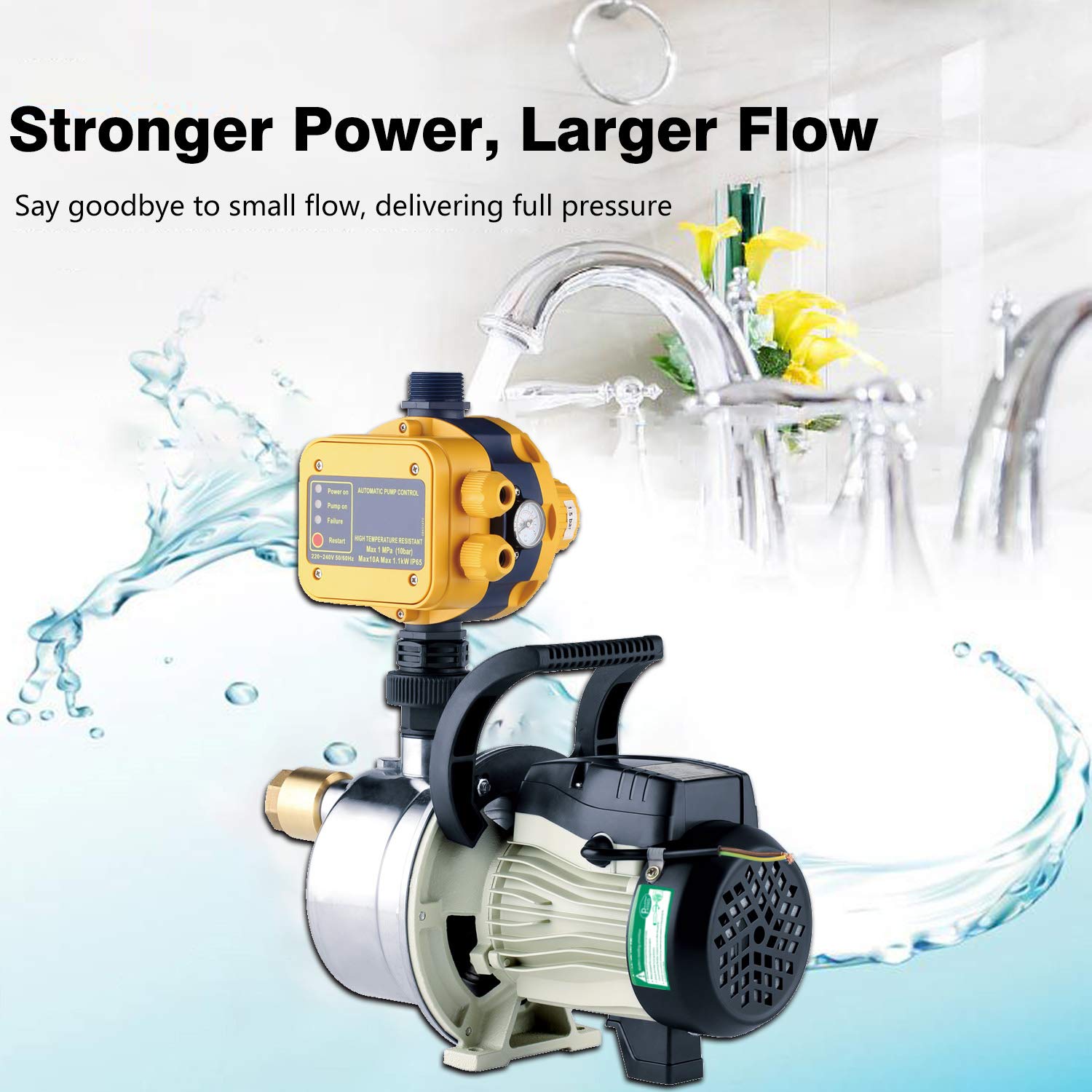 3/4HP Smart Water Pressure Booster Pump with Auto Controller - Whole House Self-Priming Jet Transfer Pump, 110V AC Automatic Pressure System for Lawn, Garden & Sprinkler Irrigation - Perfect for Home Water Supply & Agricultural Use