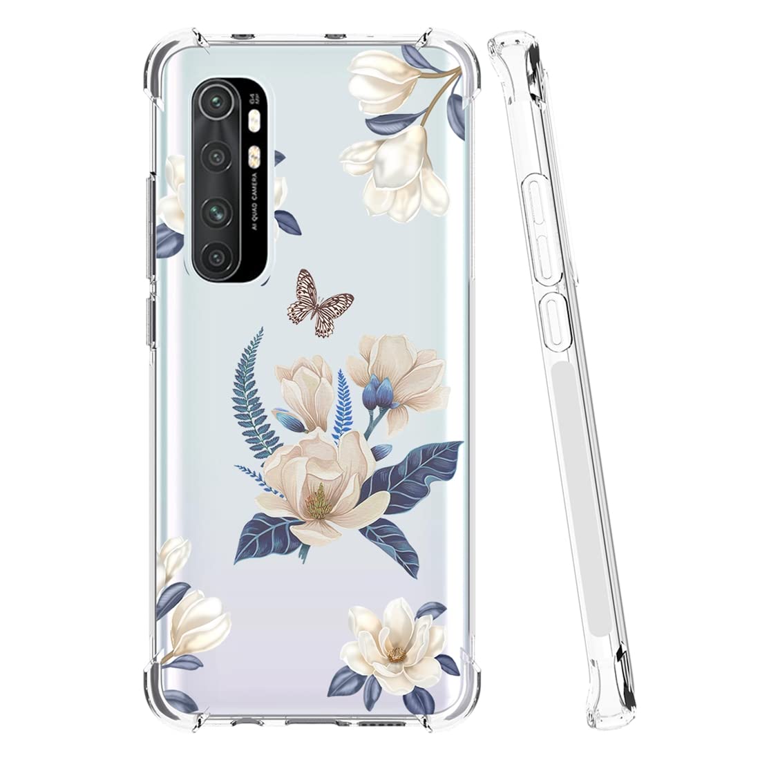 Xiaomi Note 10 Lite Case for Women - Cute Clear Slim Shockproof TPU Rubber Phone Cover with Floral Design | Protective Case for Xiaomi Mi Note 10 Lite M2002F4LG | Perfect for Everyday Use, Work & Travel (White Flower Pattern)