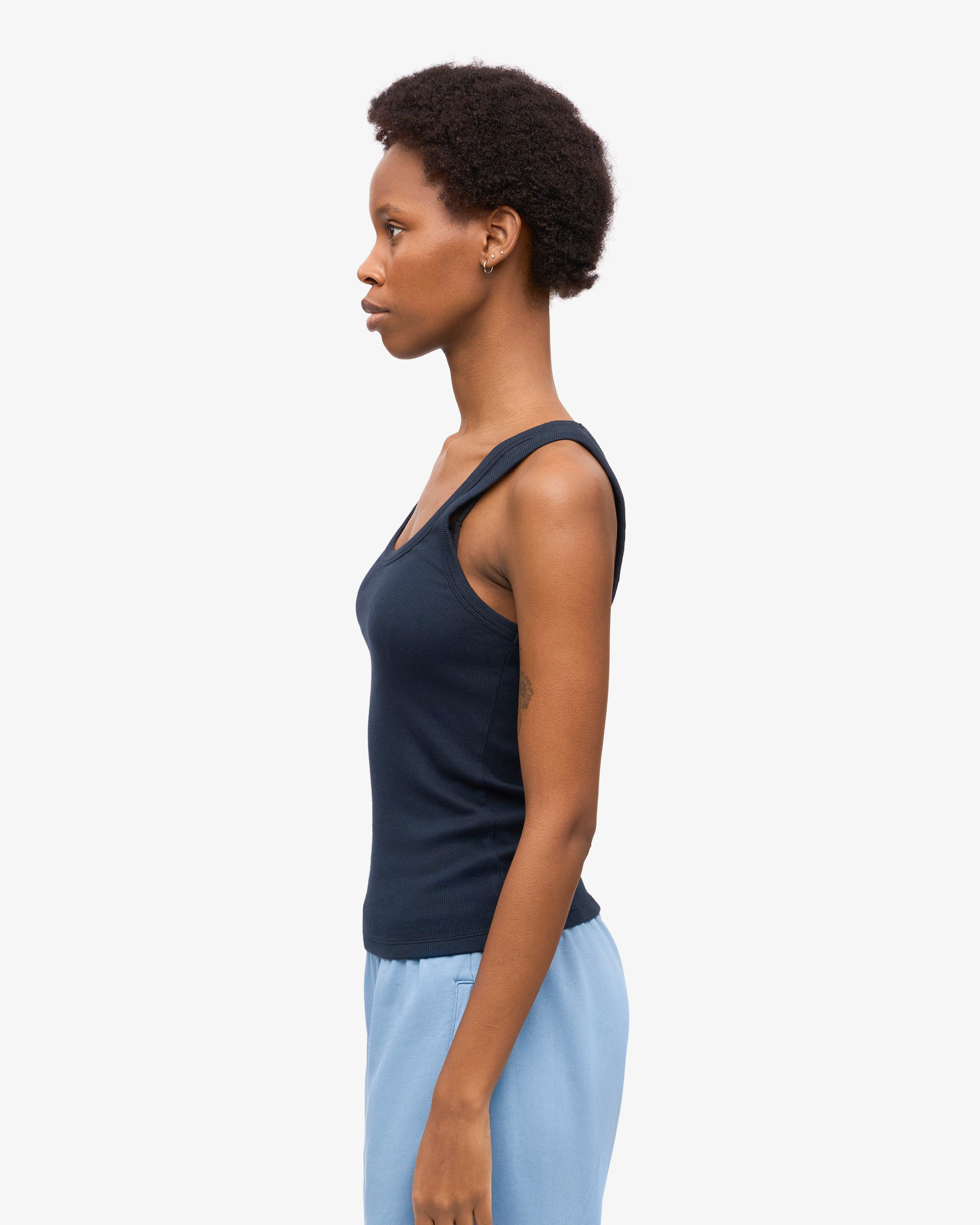 Organic Cotton Ribbed Tank Top for Women - Navy Blue | Soft & Breathable Summer Casual Wear