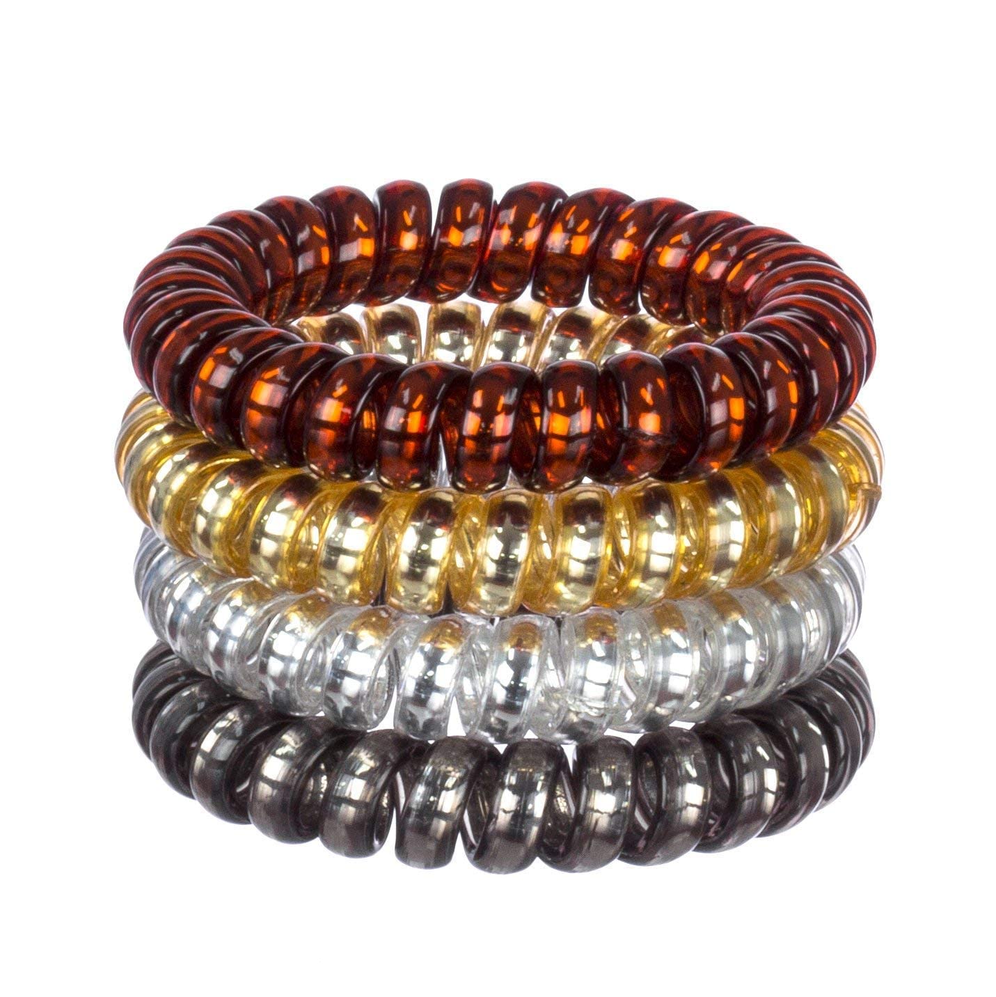 Raaya Spiral Hair Ties - 12 Pack Coil Hair Bands for Women & Girls, Soft Ponytail Holders (Brown/Golden) - Perfect for Workouts, Office & Everyday Styling