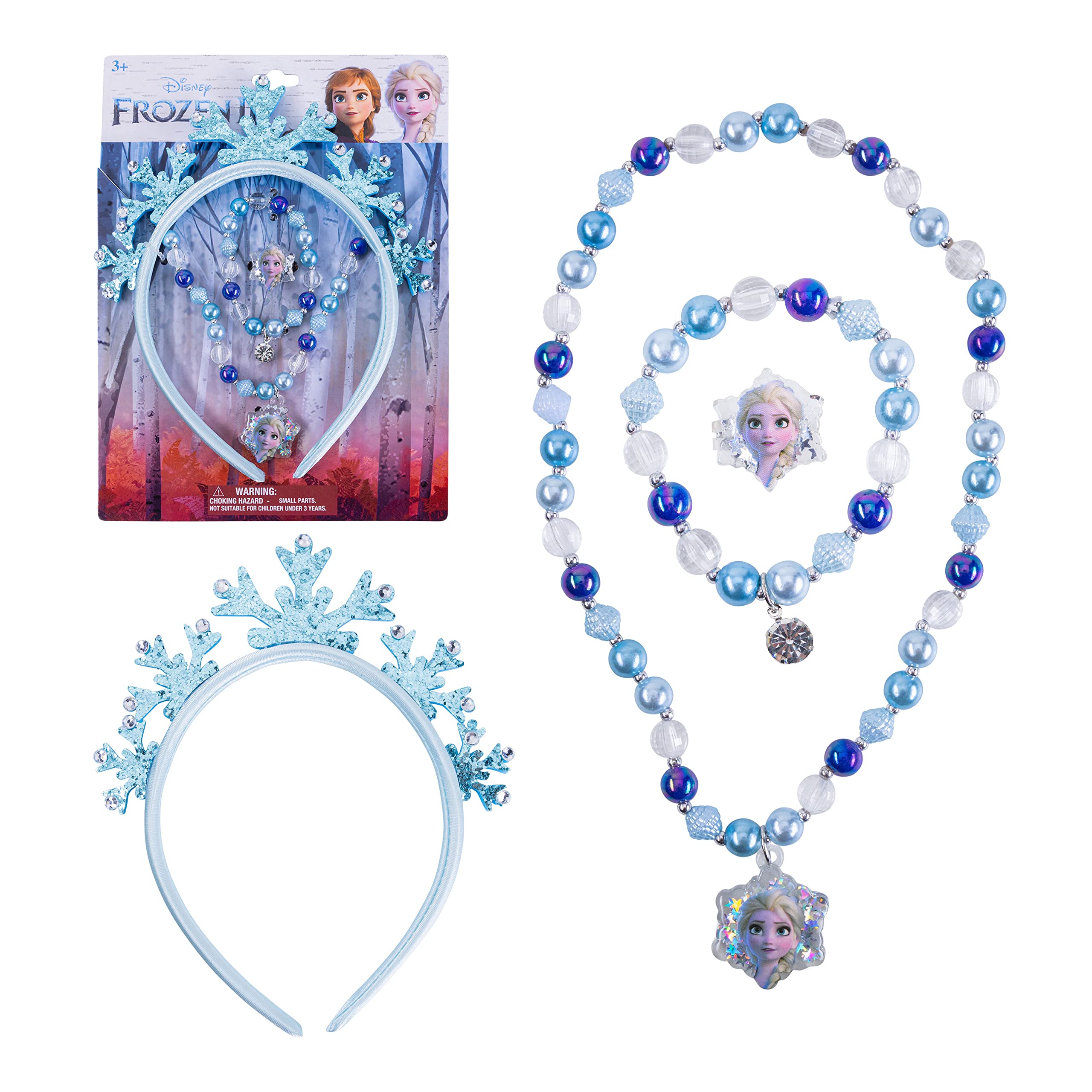 Frozen Princess Dress Up Jewelry Set for Girls - Elsa Tiara, Necklace & Earrings - Giftable Birthday & Holiday Present - Kids Dress Up Costume Accessories for Ages 3+ - Perfect for Birthday Parties, Halloween & Pretend Play
