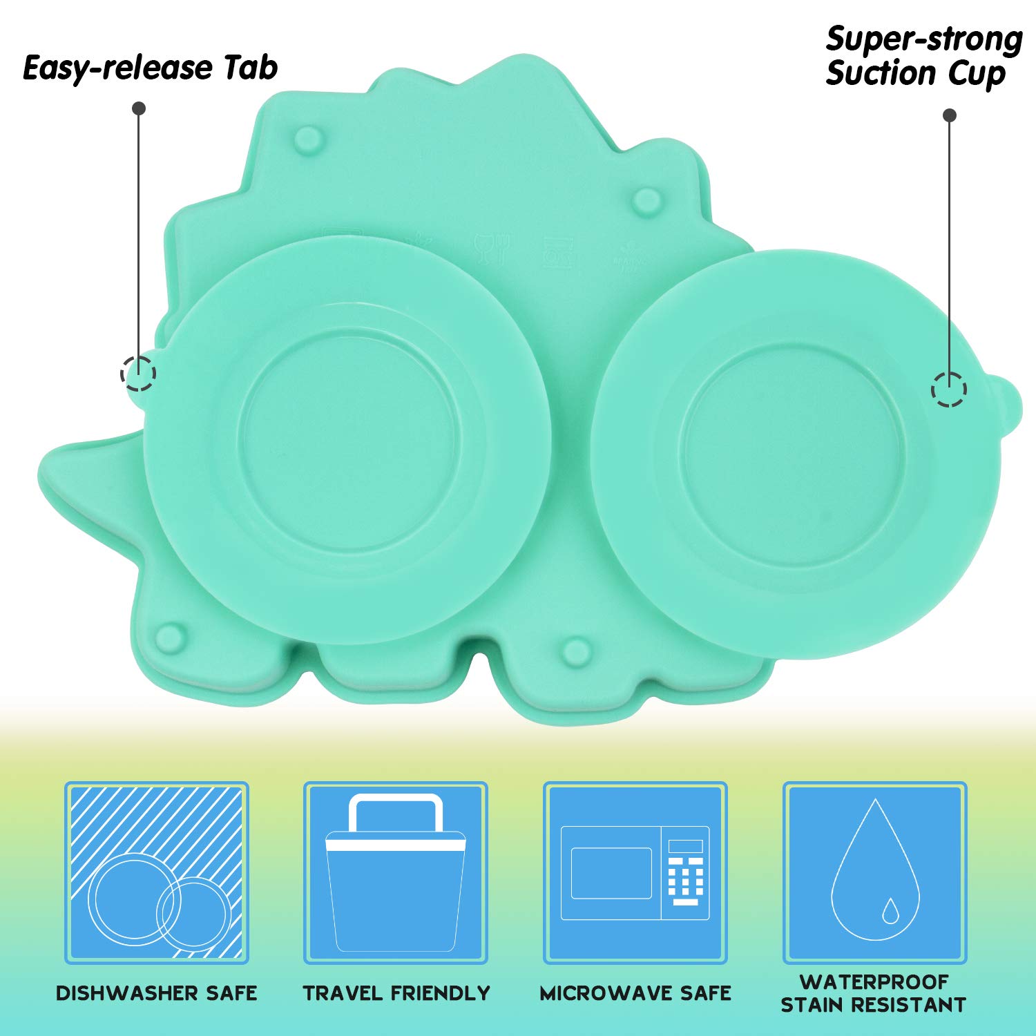 BPA-Free Silicone Toddler Plate with Strong Suction - Portable Baby Dish for Kids, Microwave & Dishwasher Safe (25x18x3cm) - Perfect for High Chairs, Travel & Mess-Free Meals