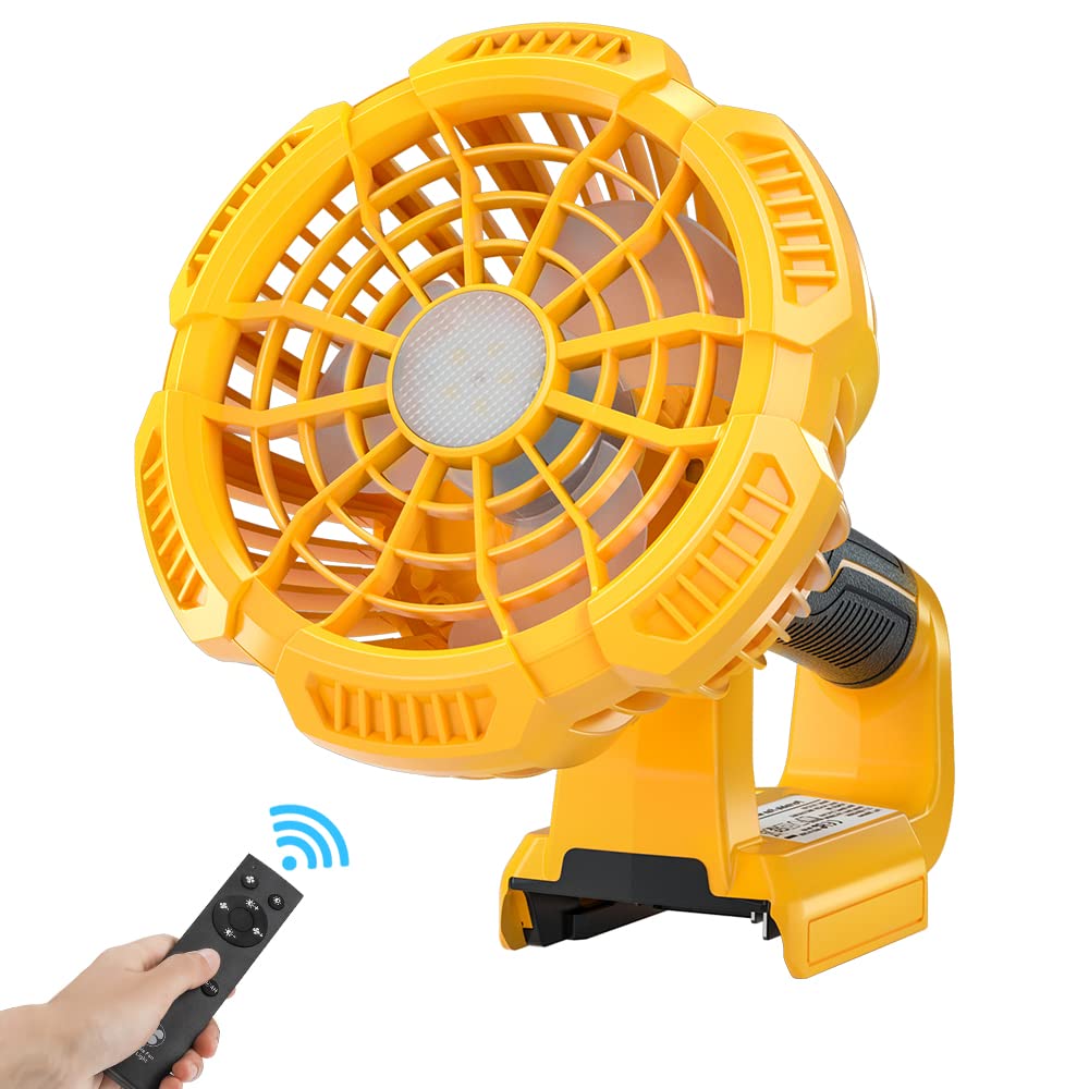 Dewalt 20V Battery Compatible Cordless Fan - USB Rechargeable Portable Floor Fan with LED Light & Remote Control | 3 Speed/Brightness Modes & Timer | Perfect for Camping, Home, Office & Outdoor Use
