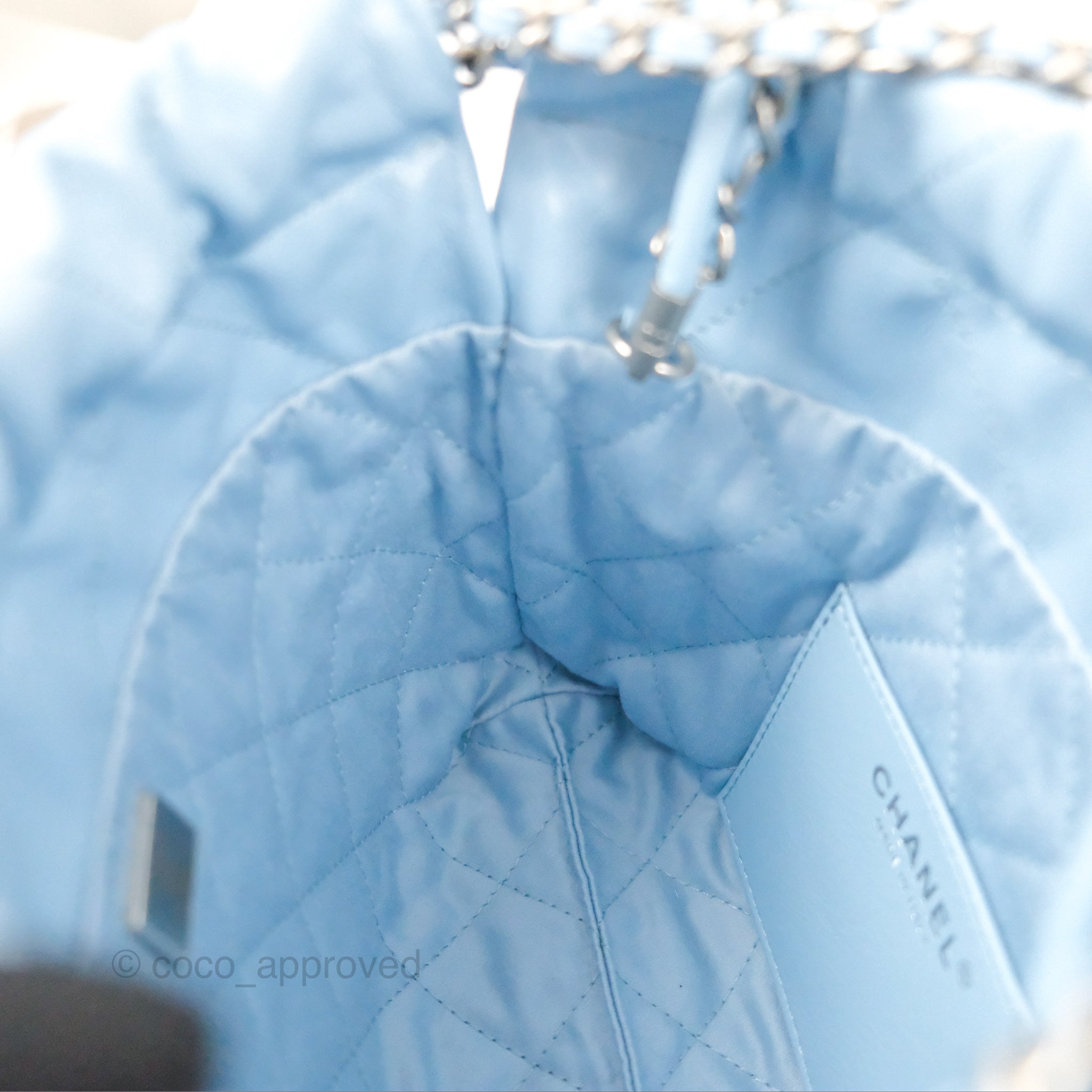 Chanel 22 Mini Bag Light Blue Crumpled Calfskin Leather Crossbody Purse for Women | Luxury Designer Handbag for Everyday Use & Special Occasions