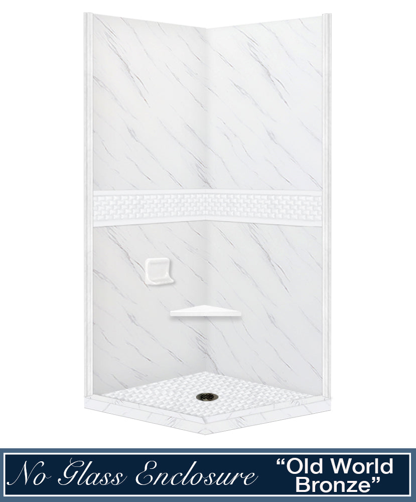Premium Carrara Marble Jewel Corner Shower Enclosure Kit - Waterproof Bathroom Upgrade for Modern Homes, Spa-Like Shower Experience