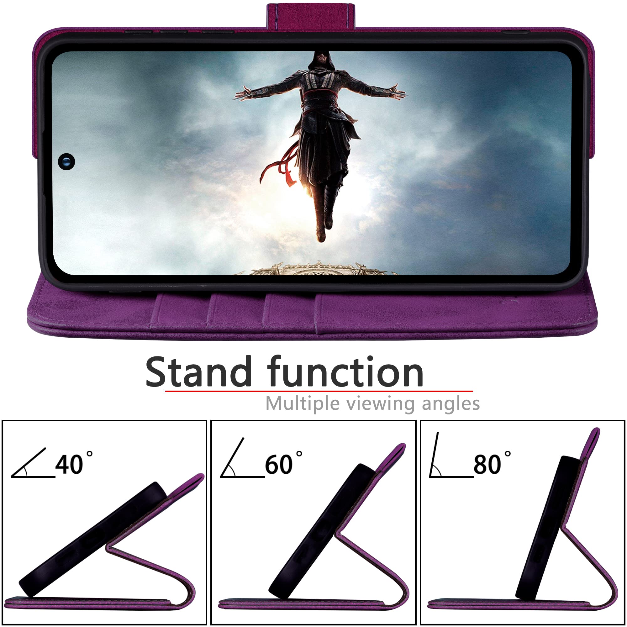 Genuine Leather Wallet Case for Samsung Galaxy S24 Ultra - RFID Blocking, 4 Credit Card Holder, Flip Folio Book Cover - Protective Phone Case for Women & Men (Purple) - Perfect for Business, Travel & Everyday Use