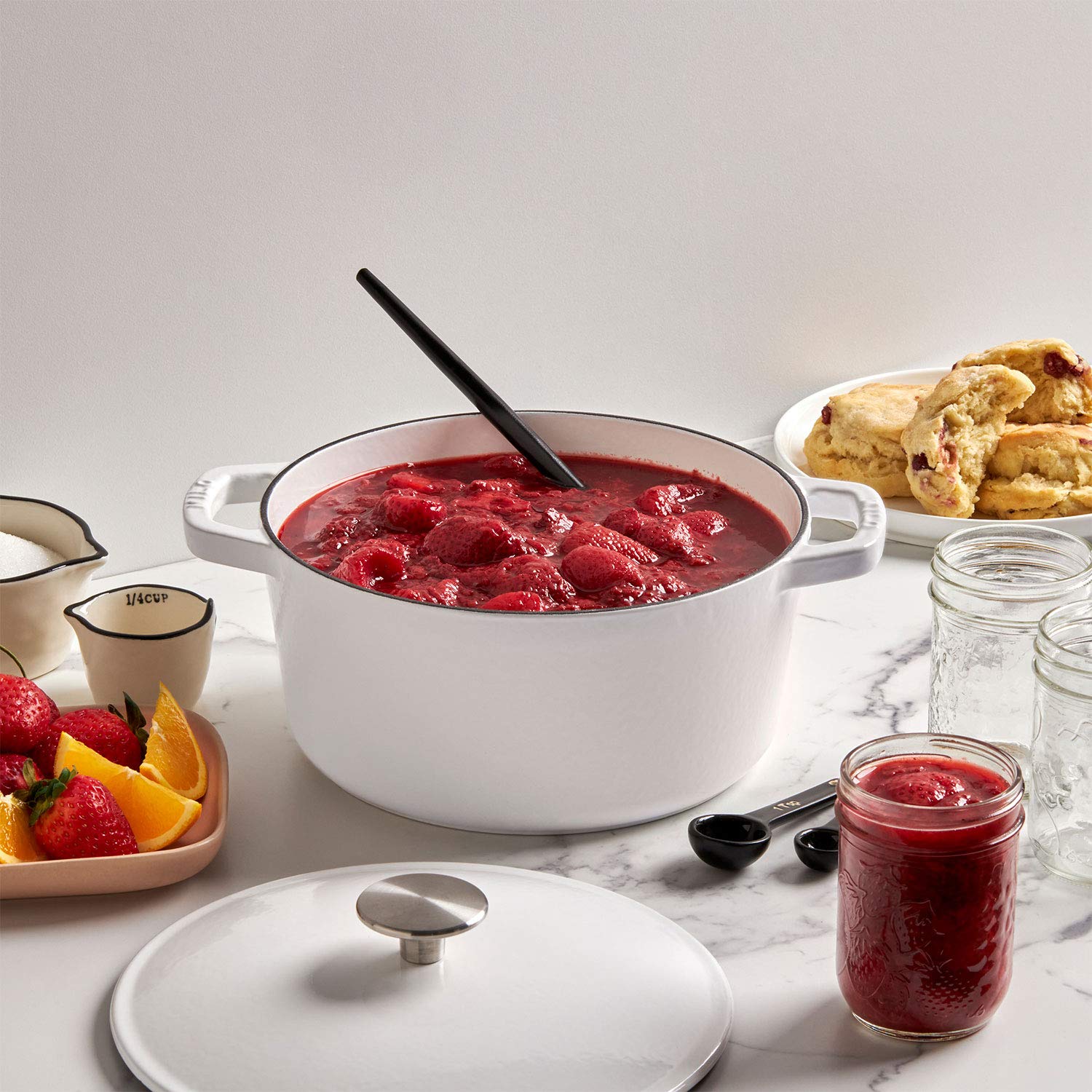 Premium 3.5-Quart Enameled Cast Iron Dutch Oven with Lid - Oven & Dishwasher Safe Casserole Pot - Durable Enamel Coating Inside & Out - White with Silver Knob - Perfect for Braising, Stewing & Baking at Home
