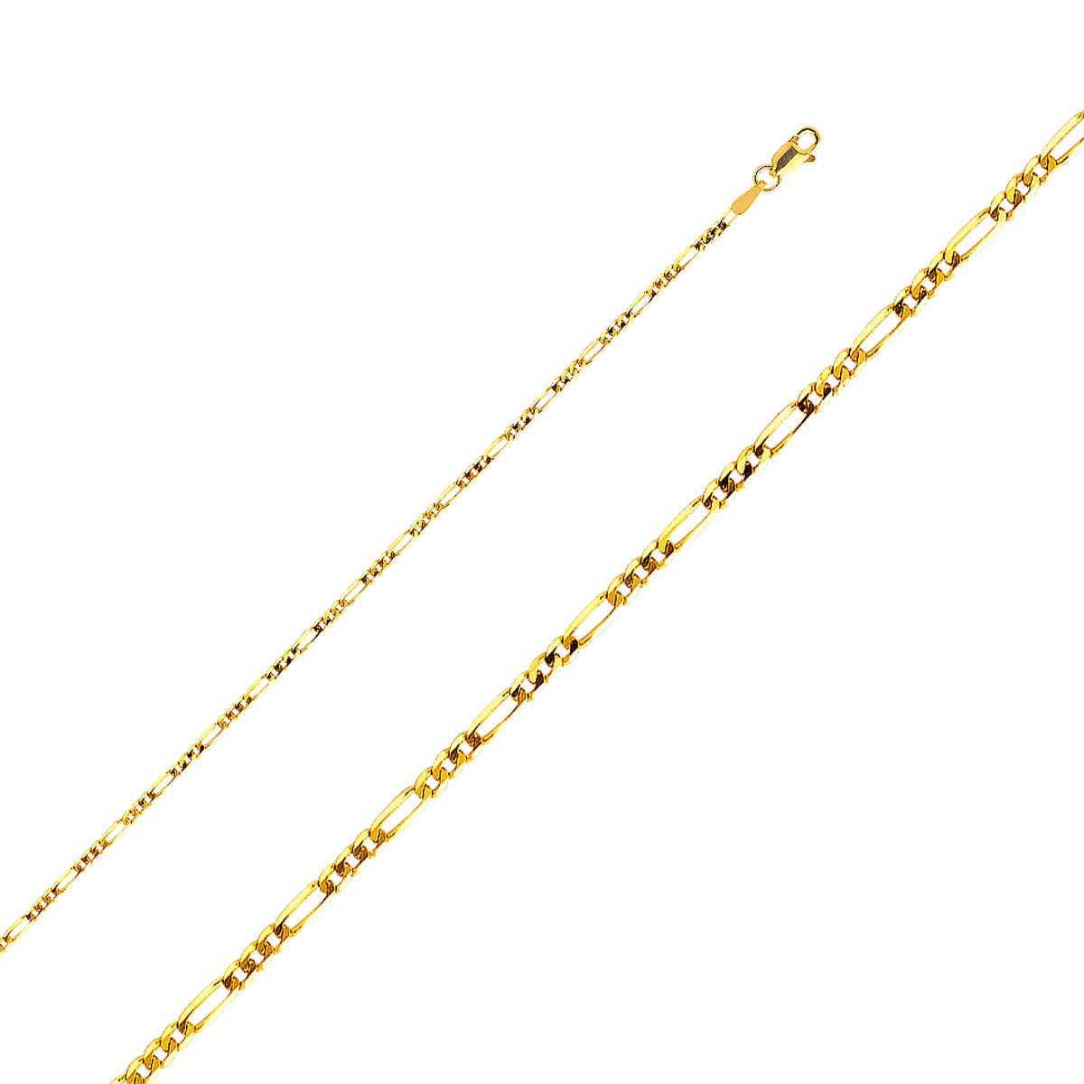 14K Yellow Gold Italian Horn Cornicello Charm Pendant Necklace - 1.9mm Figaro Chain (3+1 Length) - Good Luck Jewelry Gift for Women - Perfect for Birthday, Anniversary & Everyday Wear