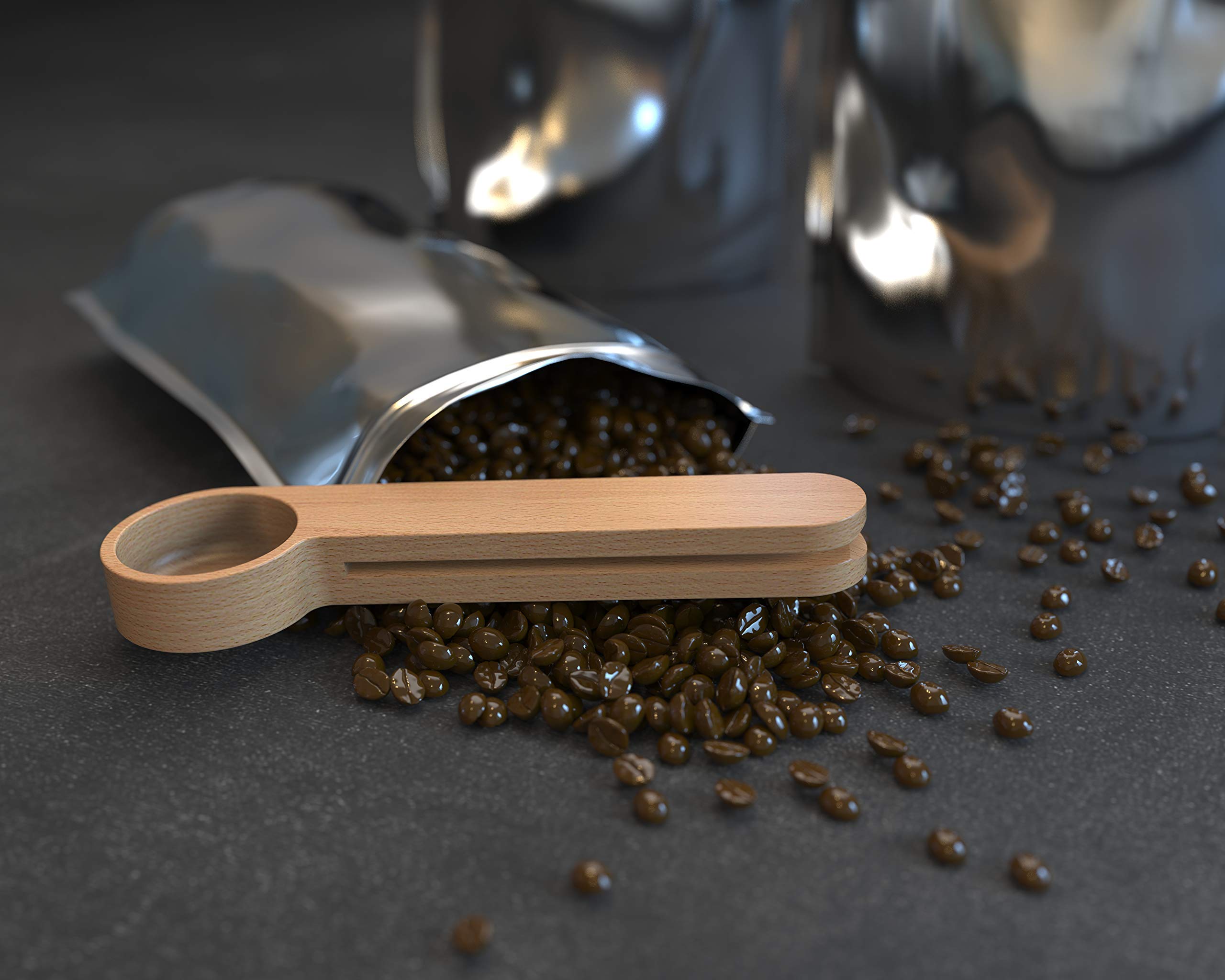 Custom Engraved Wooden Coffee Scoop - Personalized Coffee Spoon & Bag Clip - Unique Coffee Lover Gift for Kitchen & Home Barista Use