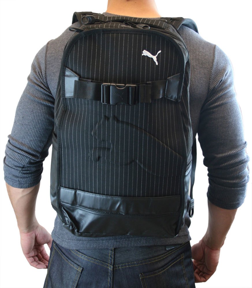 Puma Blueprint Men's Woven Backpack - Stylish Laptop Bag for Work & Travel, Durable Pinstripe Black Design, Perfect for College, Gym & Daily Commute