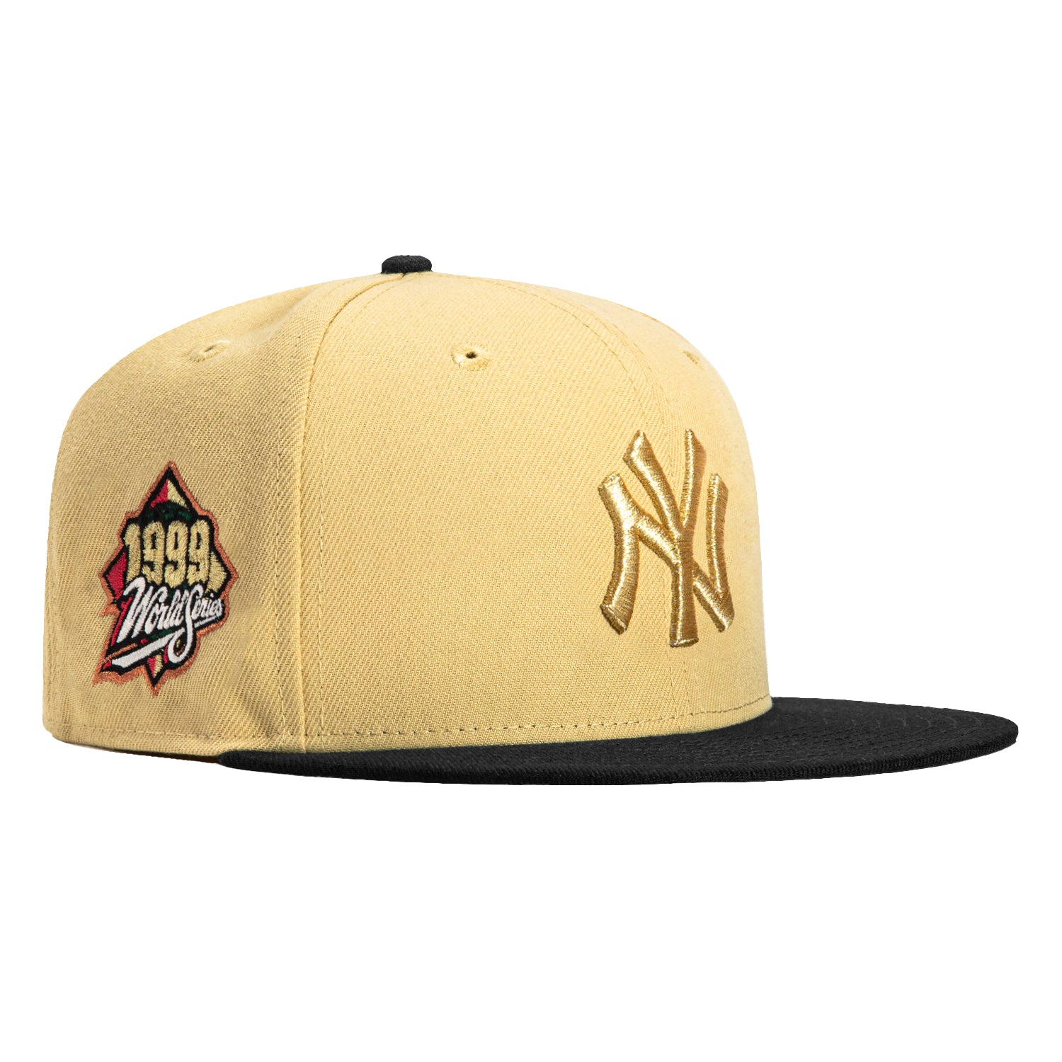 New Era 59Fifty New York Yankees 1999 World Series Patch Snapback Hat - Tan, Black & Gold Colors - Perfect for Baseball Games, Yankees Fans & Sports Collectors