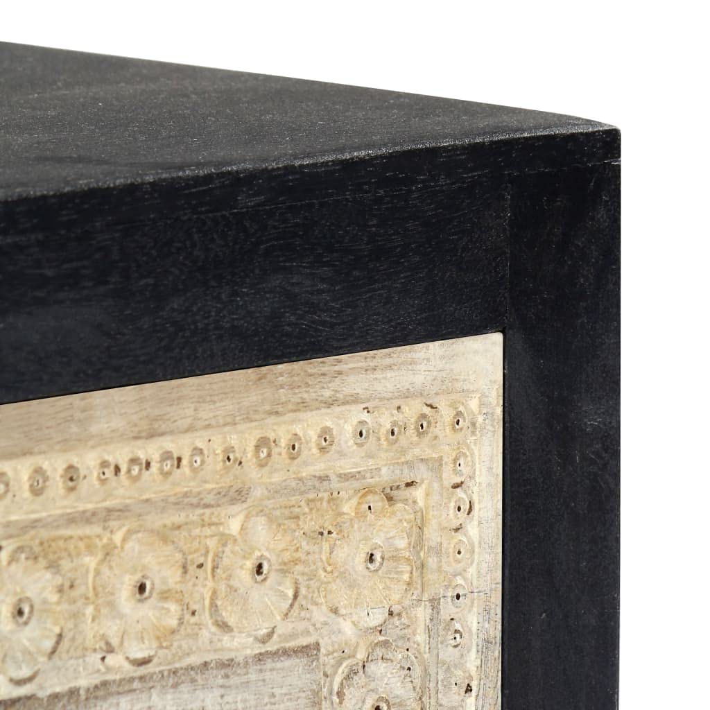 Hand Carved Solid Mango Wood Nightstand - 15.8