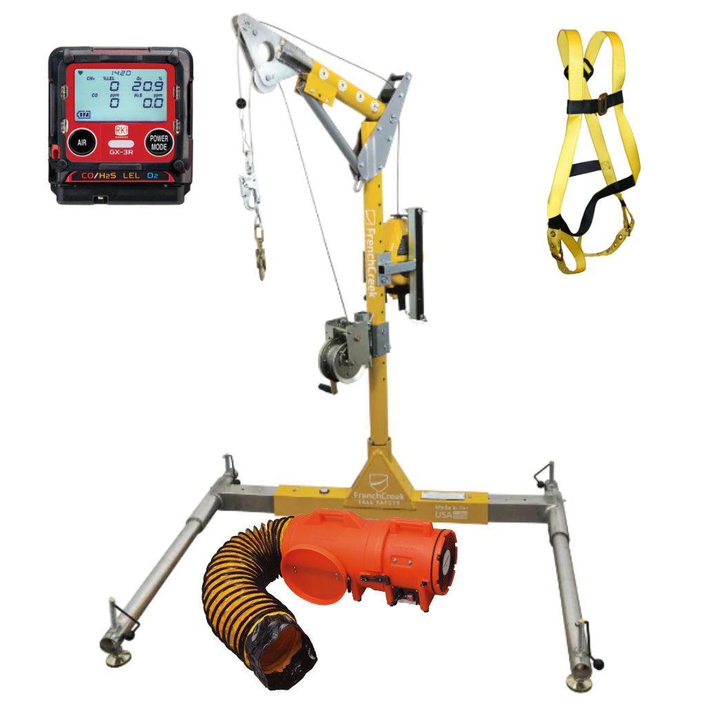 Complete Portable Davit Confined Space Rescue Kit with GX 3R Monitor & Blower - Emergency Safety Equipment for Industrial, Construction & Confined Space Rescue Operations