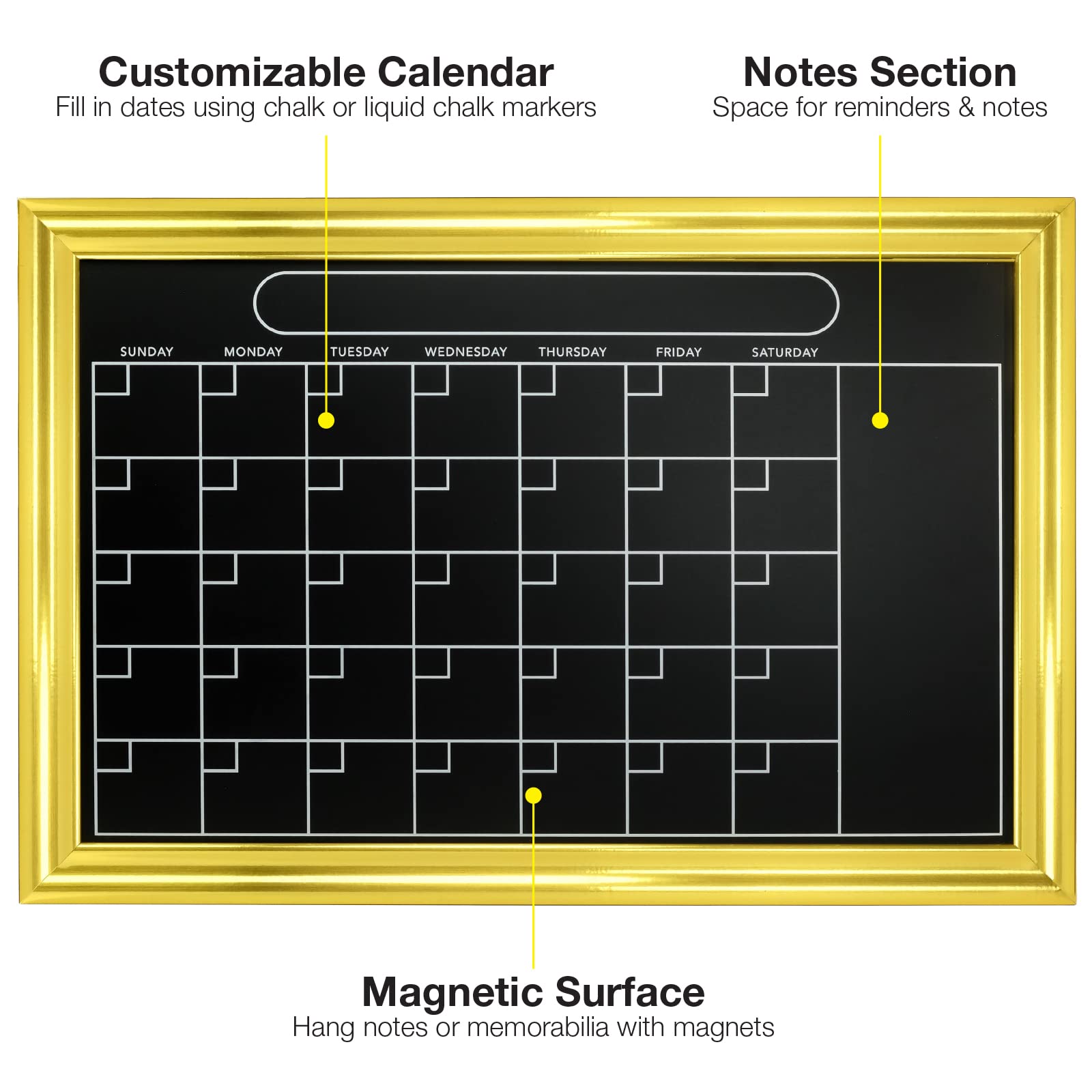 Excello Gold Magnetic Wall Chalkboard Calendar 20