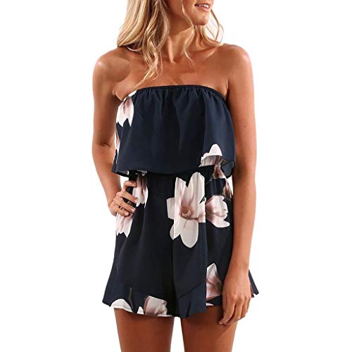 Women's Printed Tube Jumpsuit Playsuit - Summer Sleeveless Romper with Shorts (Navy Blue, XXXL) | Beach Vacation Outfit, Party Wear, Casual Summer Fashion