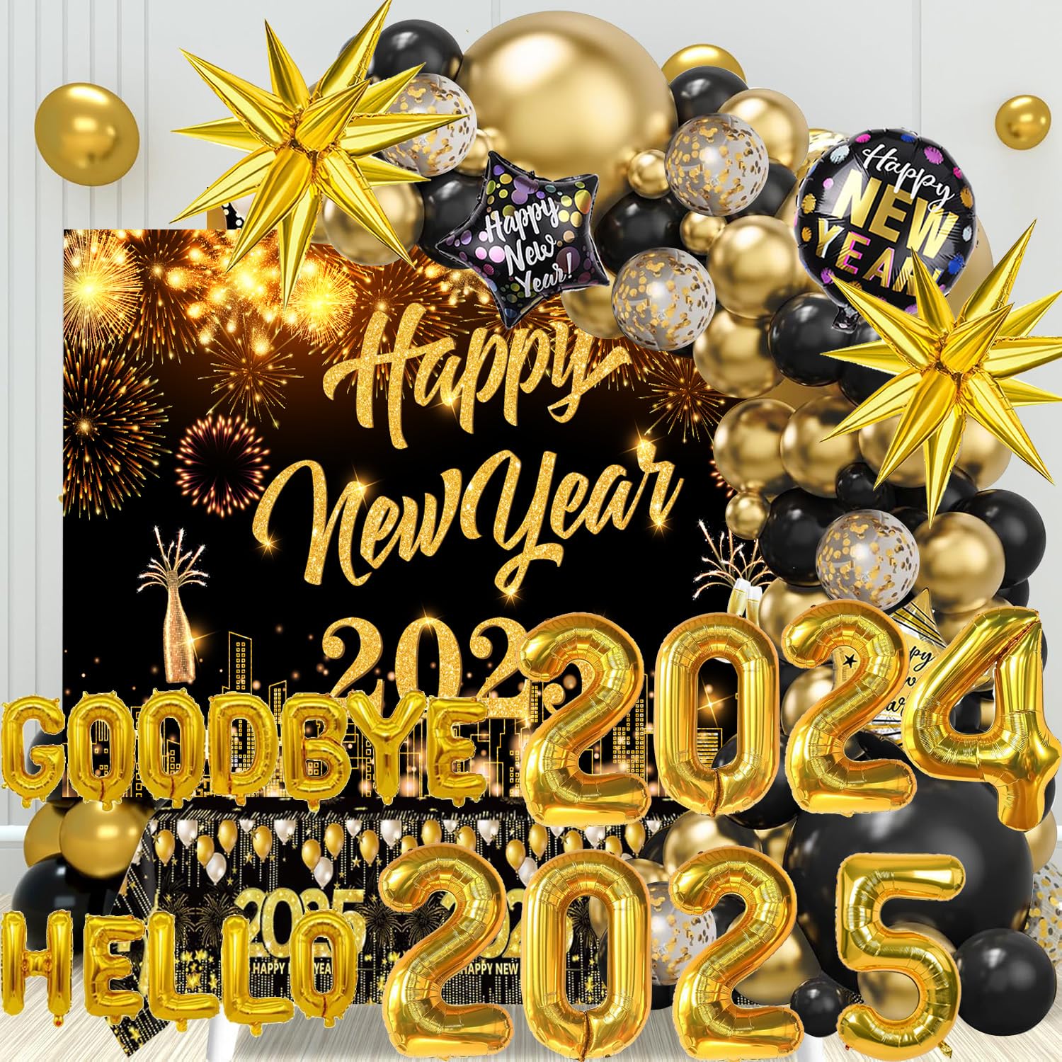 2025 New Year's Eve Party Balloons Arch Garland Kit - Gold & Black Foil Number Balloons for NYE Decorations | Home, Office & School Celebration Supplies | Perfect for Countdown Parties, Photo Backdrops & Holiday Events