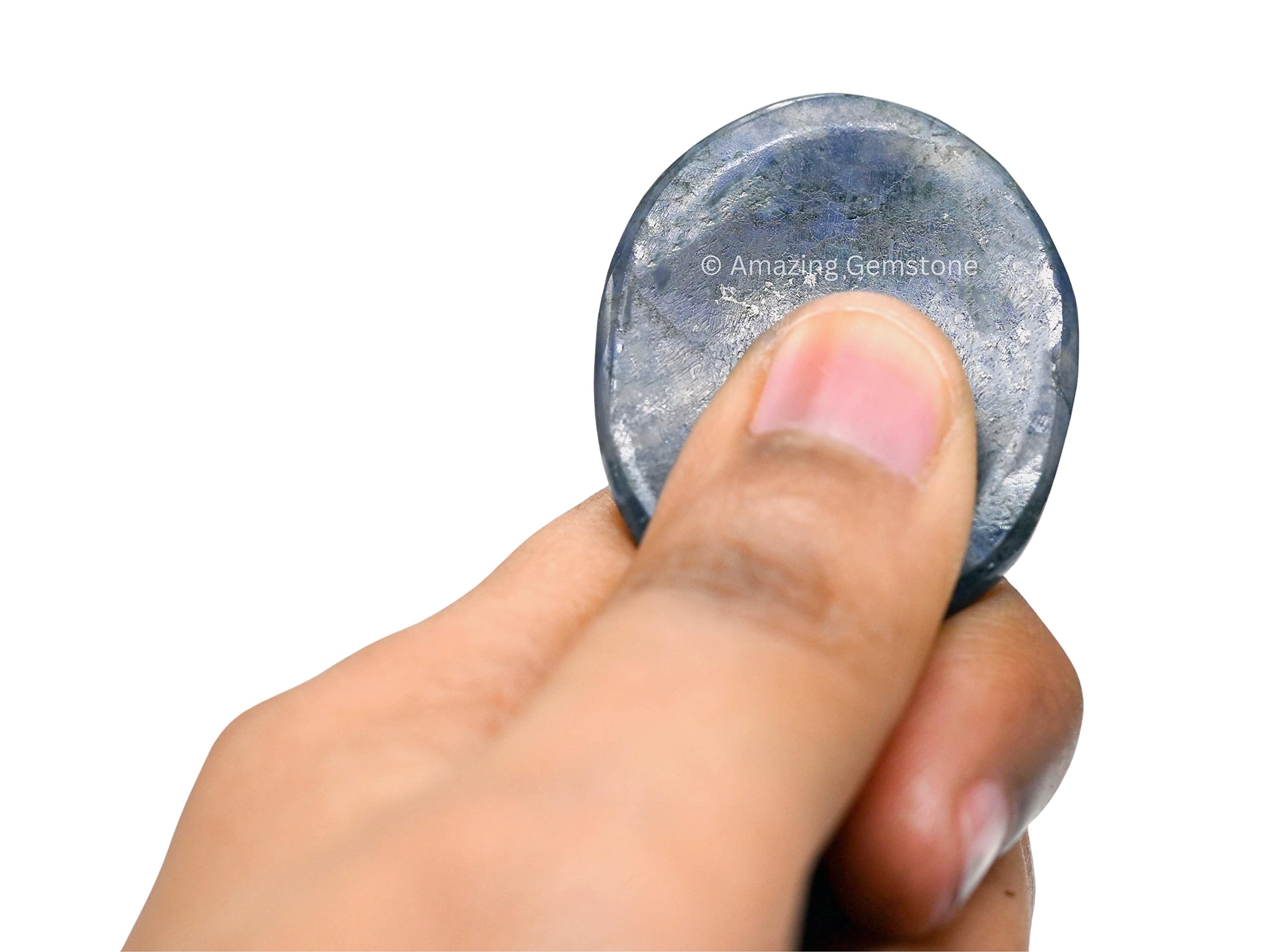 Natural Iolite Worry Stone - Healing Crystal for Stress Relief & Anxiety - Smooth Meditation Stone for Calming & Relaxation - Perfect Gift for Women & Men (Birthday, Stocking Stuffer) - Use for Meditation, Yoga, Office Stress Relief & Mindfulness Practice