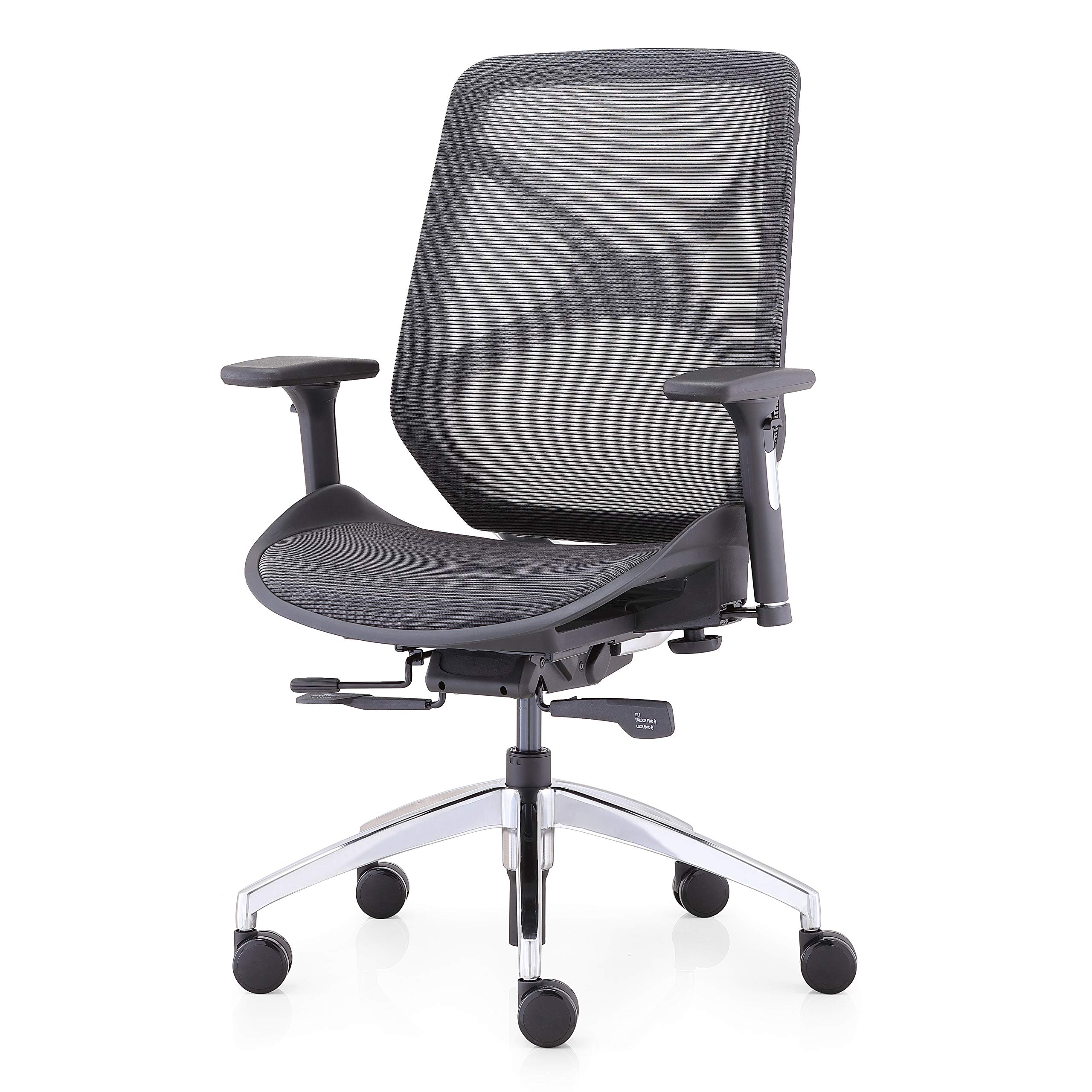 Ergonomic M78 Office Chair with Aluminum Frame - Black - Adjustable Height & Lumbar Support for Home & Office Workspaces